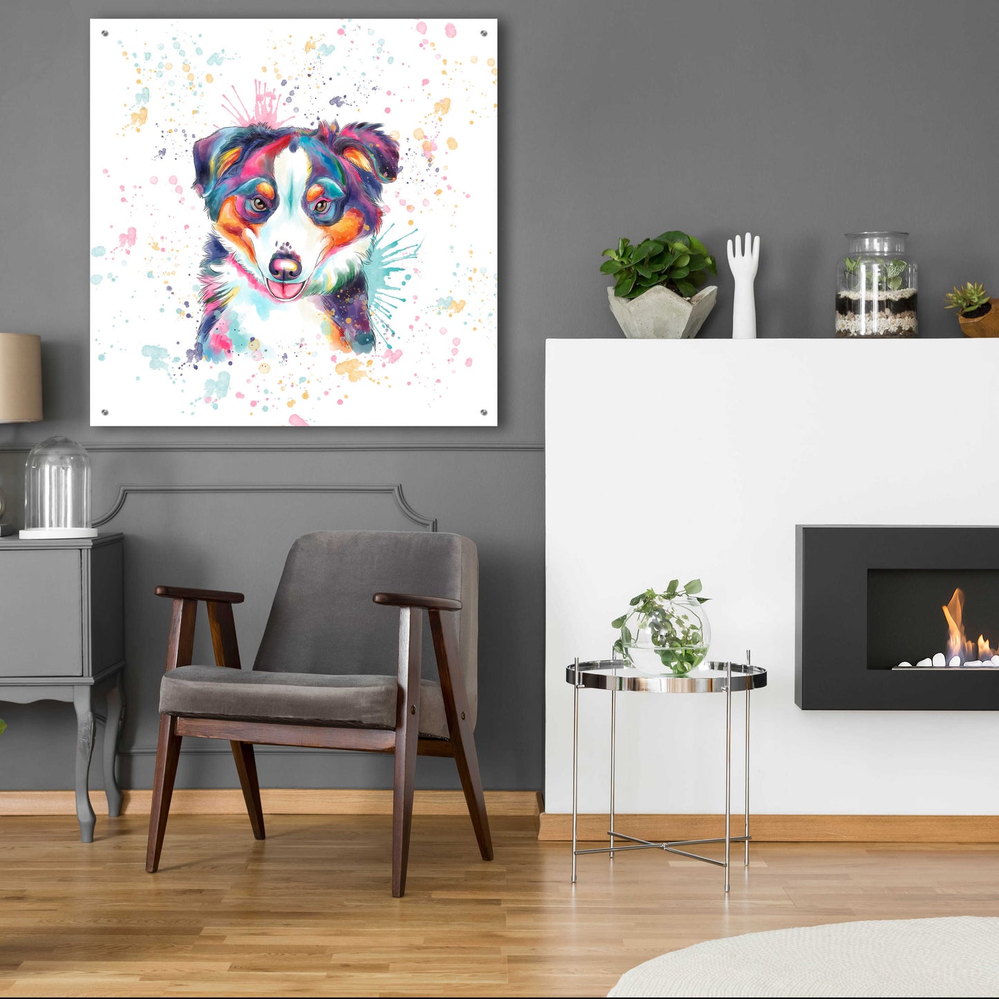 Epic Art 'Colorful Watercolor Australian Shepherd' by Furbaby Affiliates, Acrylic Glass Wall Art,36x36