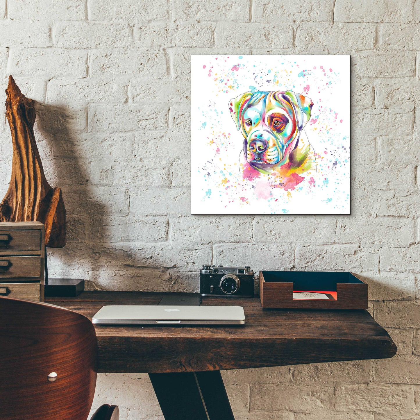 Epic Art 'Colorful Watercolor American Bulldog' by Furbaby Affiliates, Acrylic Glass Wall Art,12x12