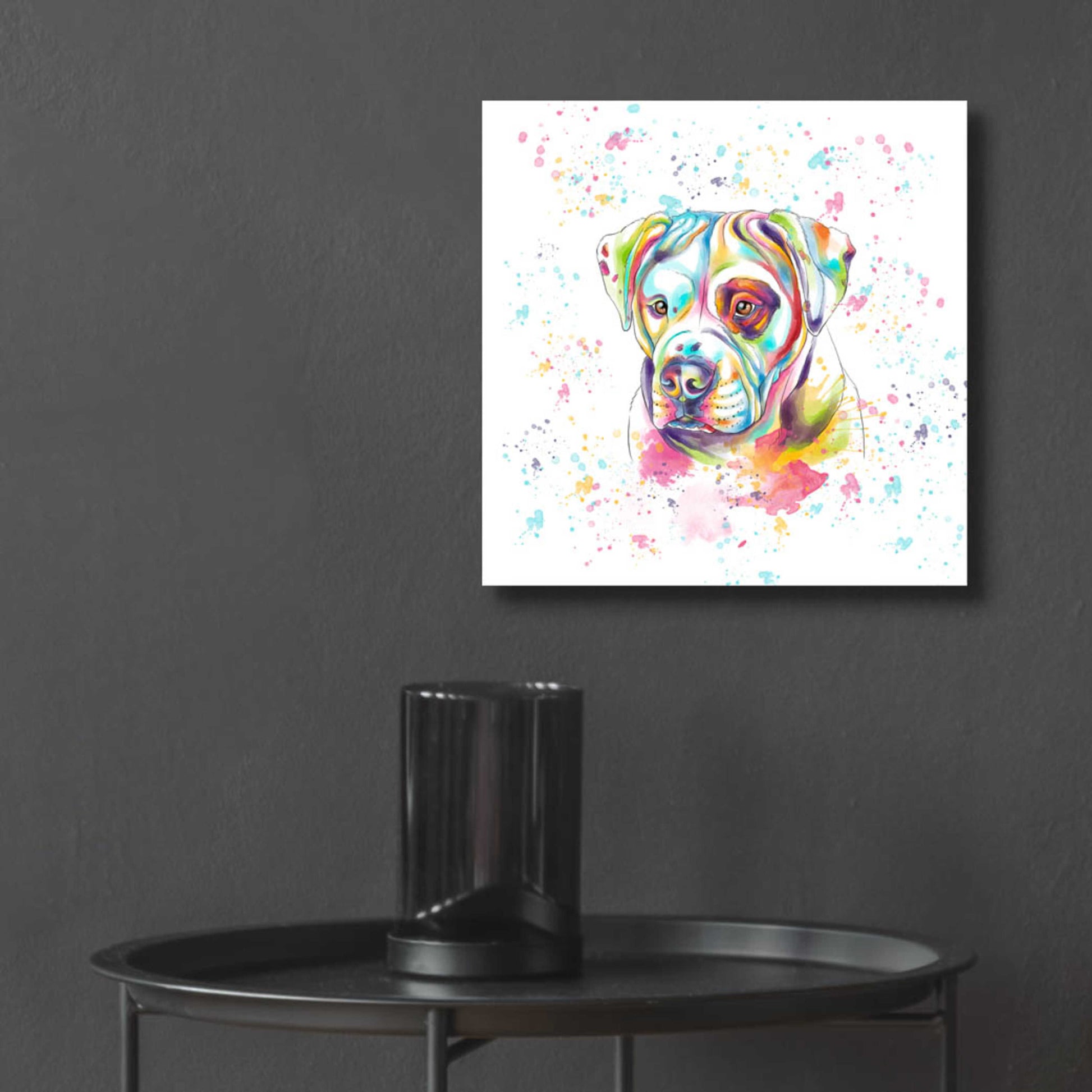 Epic Art 'Colorful Watercolor American Bulldog' by Furbaby Affiliates, Acrylic Glass Wall Art,12x12