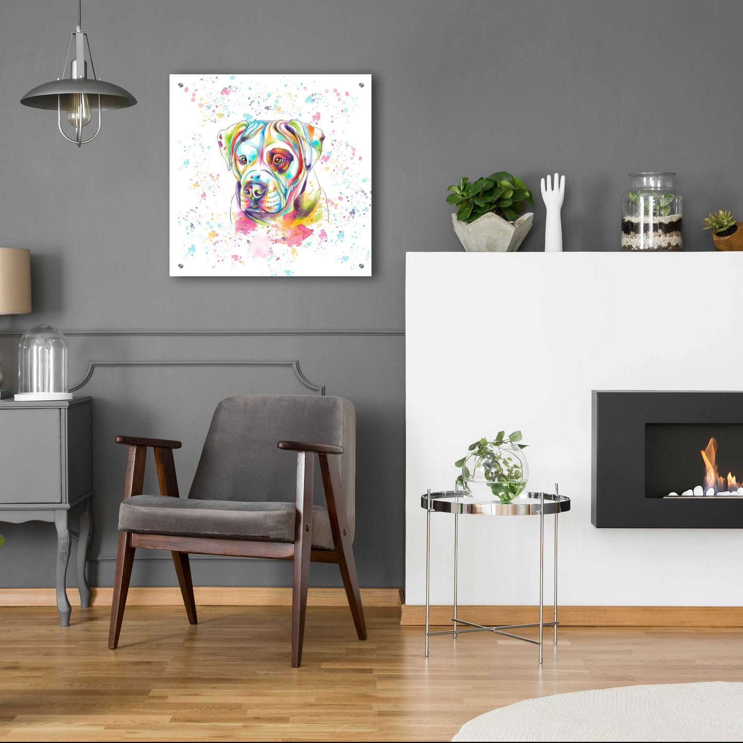 Epic Art 'Colorful Watercolor American Bulldog' by Furbaby Affiliates, Acrylic Glass Wall Art,24x24