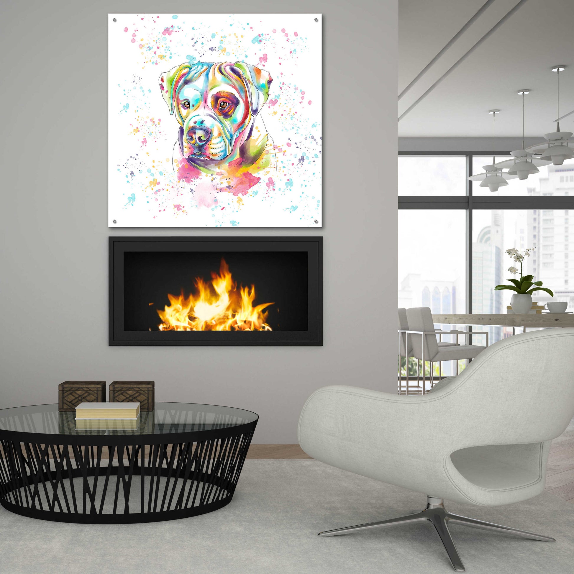 Epic Art 'Colorful Watercolor American Bulldog' by Furbaby Affiliates, Acrylic Glass Wall Art,36x36