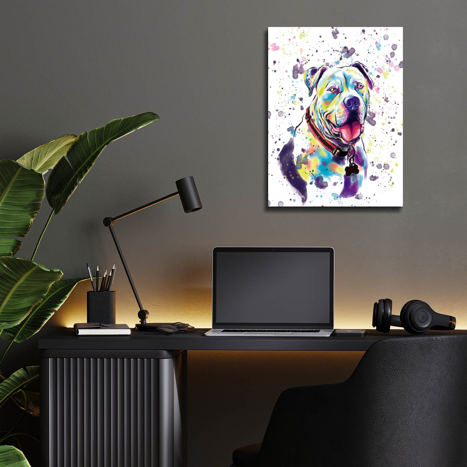 Epic Art 'Colorful Watercolor American Bulldog 2' by Furbaby Affiliates, Acrylic Glass Wall Art,12x16