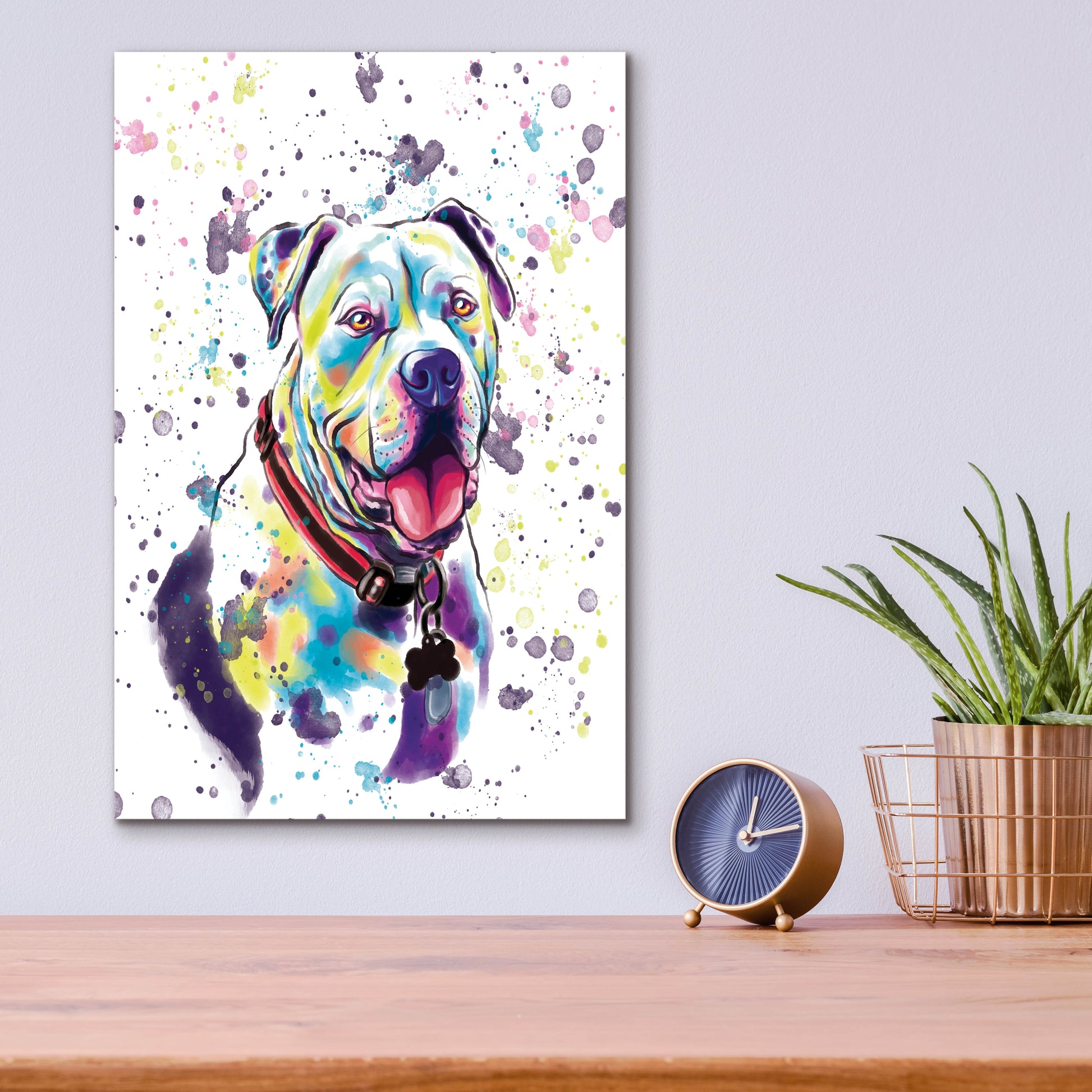 Epic Art 'Colorful Watercolor American Bulldog 2' by Furbaby Affiliates, Acrylic Glass Wall Art,12x16