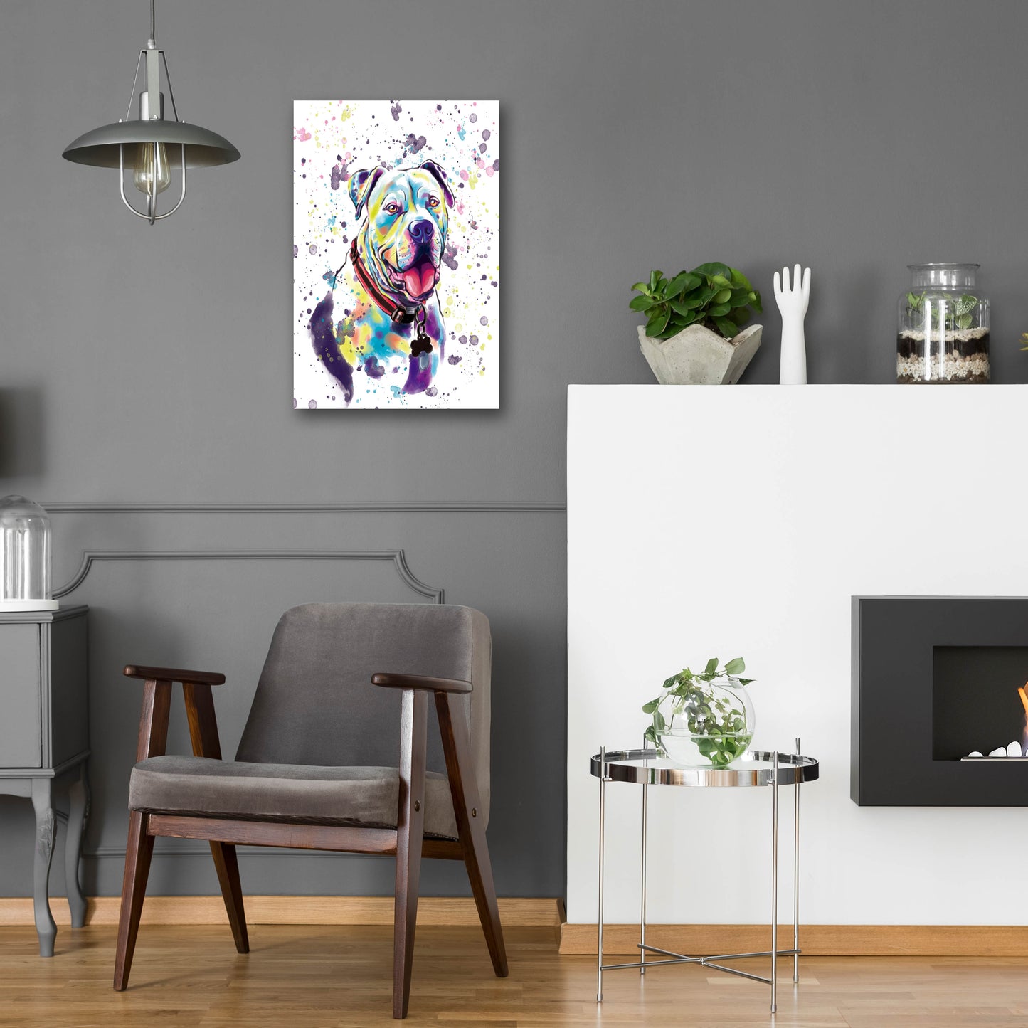 Epic Art 'Colorful Watercolor American Bulldog 2' by Furbaby Affiliates, Acrylic Glass Wall Art,16x24