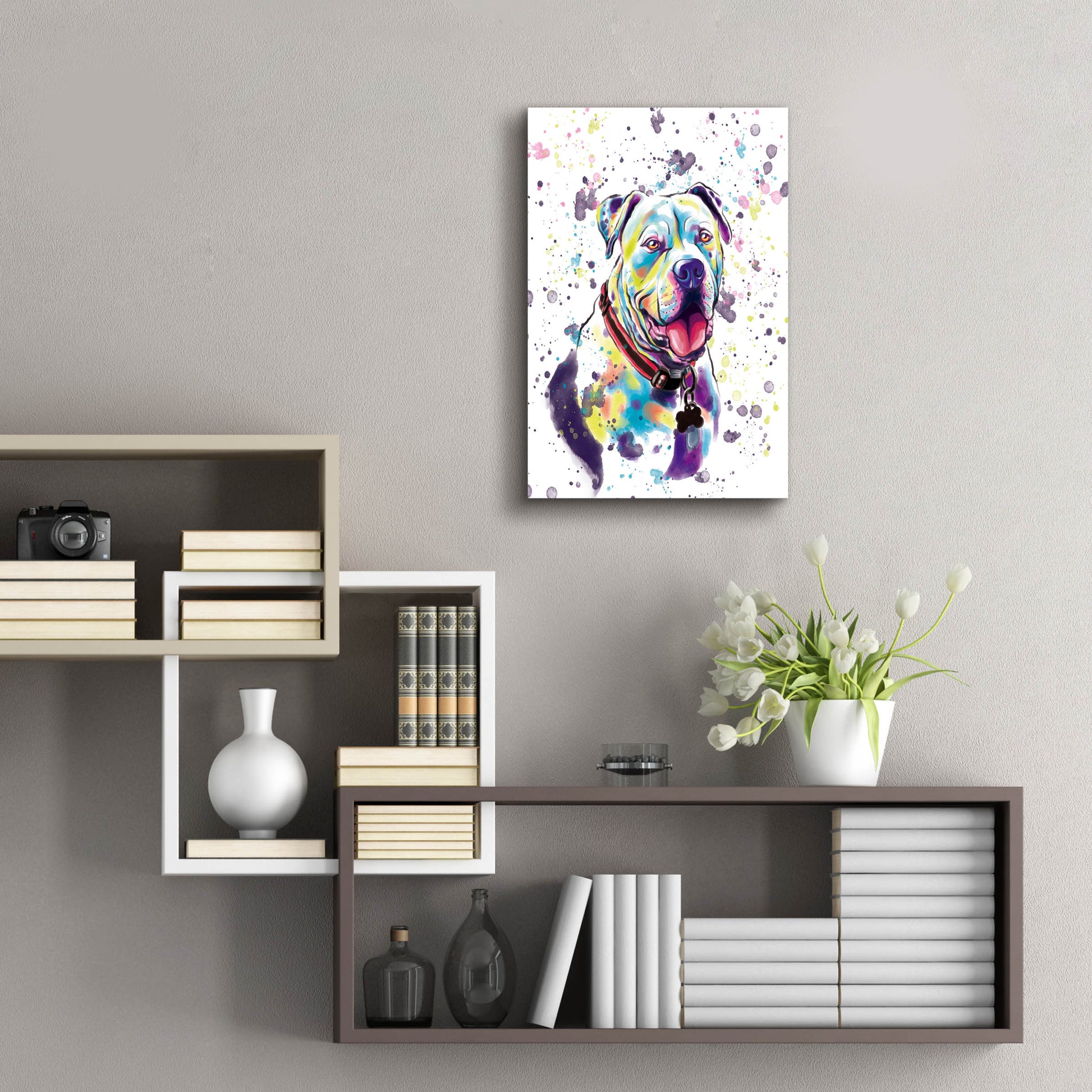 Epic Art 'Colorful Watercolor American Bulldog 2' by Furbaby Affiliates, Acrylic Glass Wall Art,16x24