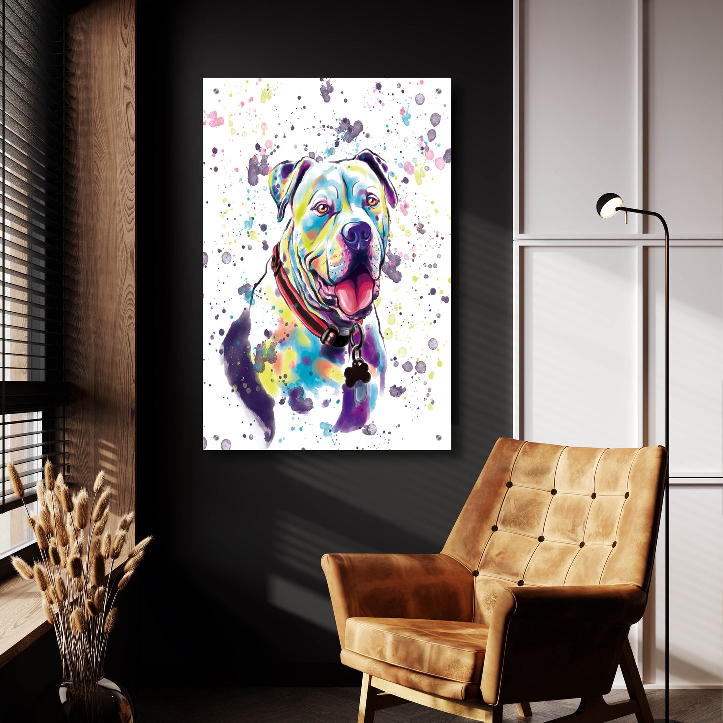 Epic Art 'Colorful Watercolor American Bulldog 2' by Furbaby Affiliates, Acrylic Glass Wall Art,24x36