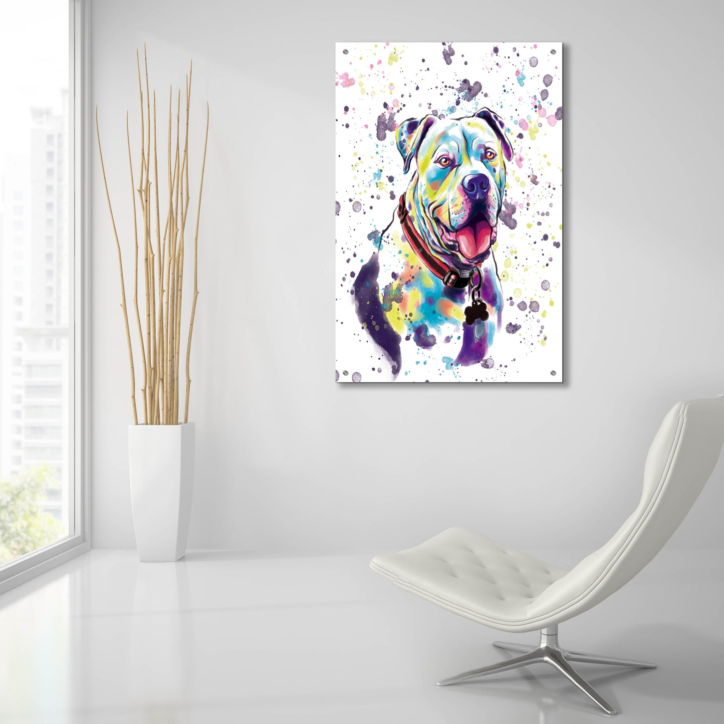 Epic Art 'Colorful Watercolor American Bulldog 2' by Furbaby Affiliates, Acrylic Glass Wall Art,24x36