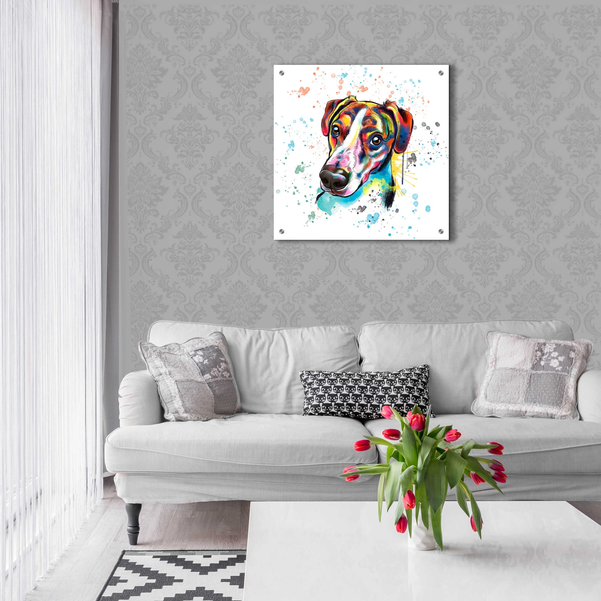 Epic Art 'Colorful Watercolor America Foxhound' by Furbaby Affiliates, Acrylic Glass Wall Art,24x24