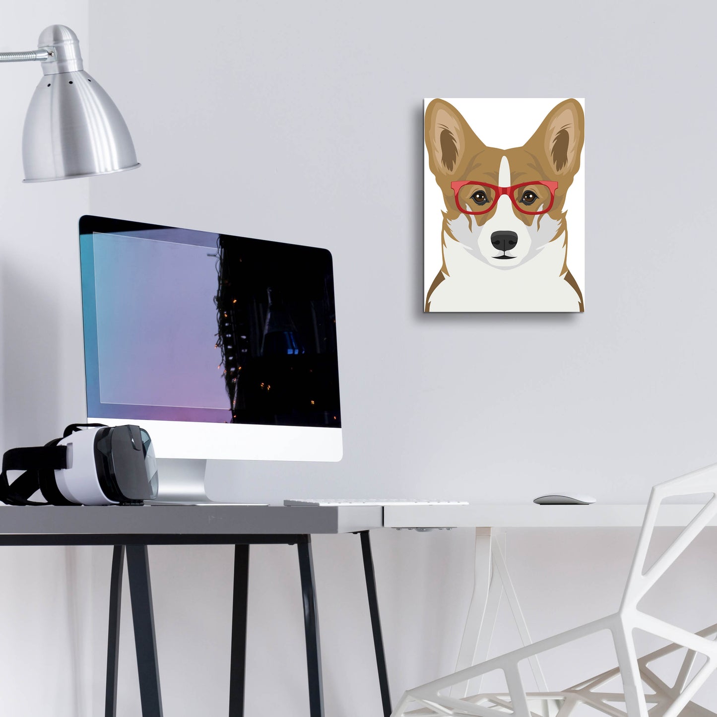 Epic Art 'Corgi Wearing Hipster Glasses 2' by Furbaby Affiliates, Acrylic Glass Wall Art,12x16