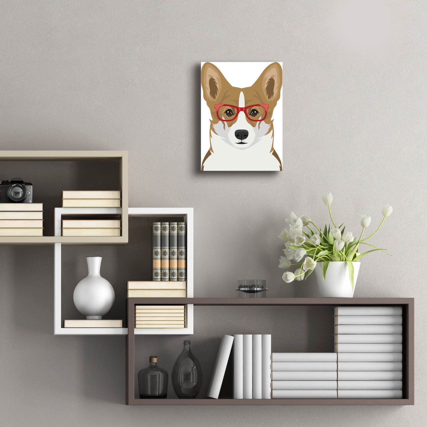 Epic Art 'Corgi Wearing Hipster Glasses 2' by Furbaby Affiliates, Acrylic Glass Wall Art,12x16