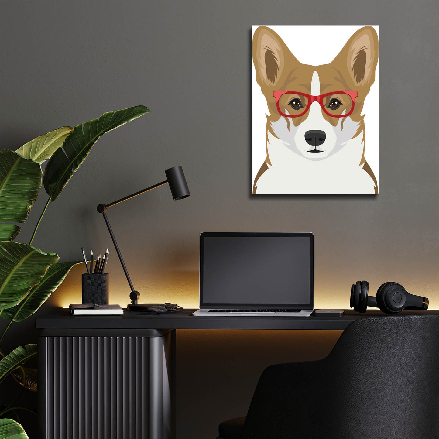 Epic Art 'Corgi Wearing Hipster Glasses 2' by Furbaby Affiliates, Acrylic Glass Wall Art,12x16