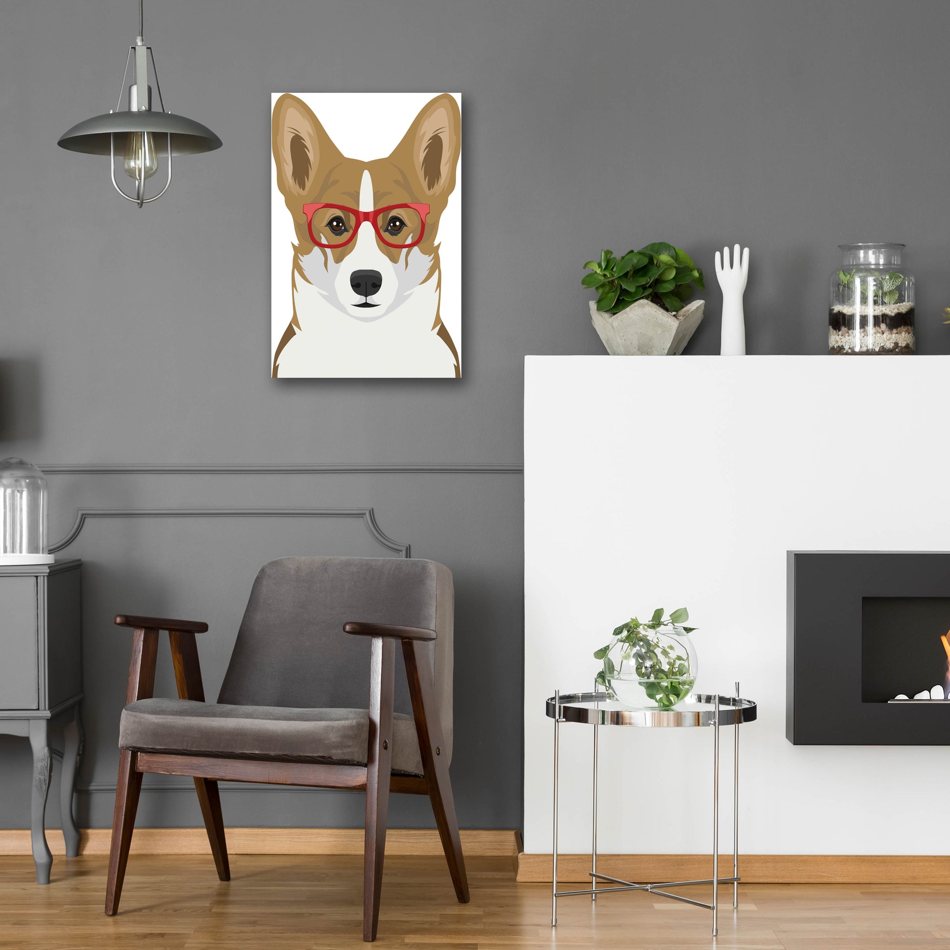 Epic Art 'Corgi Wearing Hipster Glasses 2' by Furbaby Affiliates, Acrylic Glass Wall Art,16x24