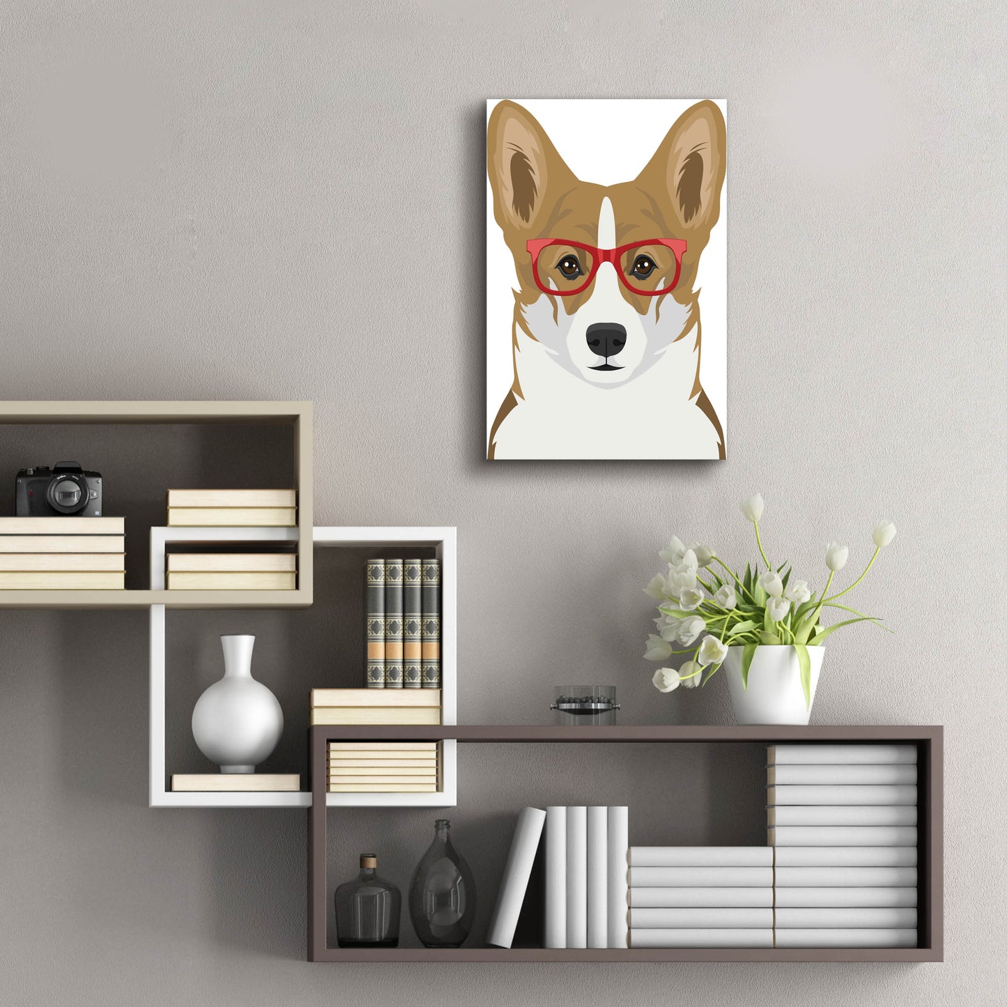 Epic Art 'Corgi Wearing Hipster Glasses 2' by Furbaby Affiliates, Acrylic Glass Wall Art,16x24