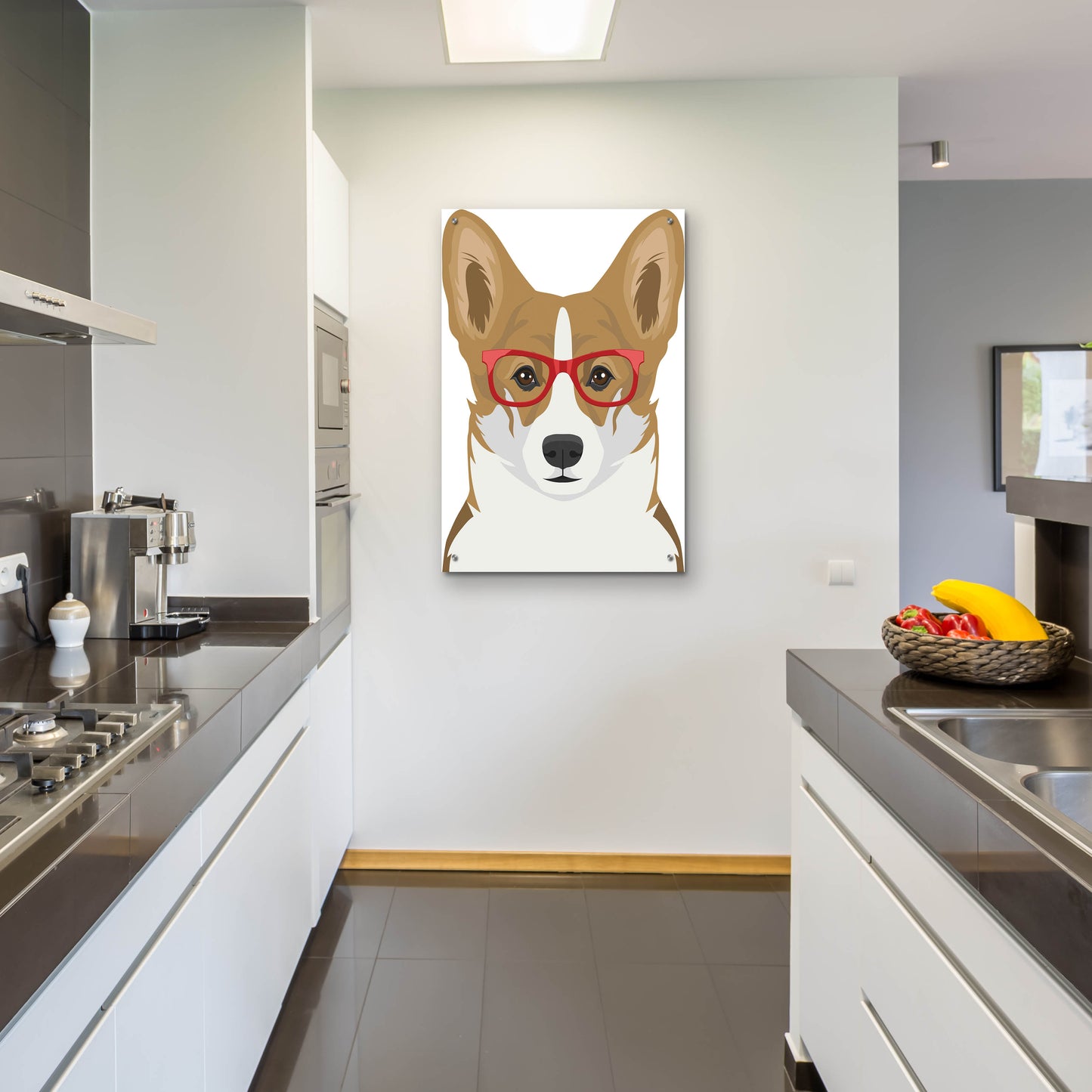 Epic Art 'Corgi Wearing Hipster Glasses 2' by Furbaby Affiliates, Acrylic Glass Wall Art,24x36