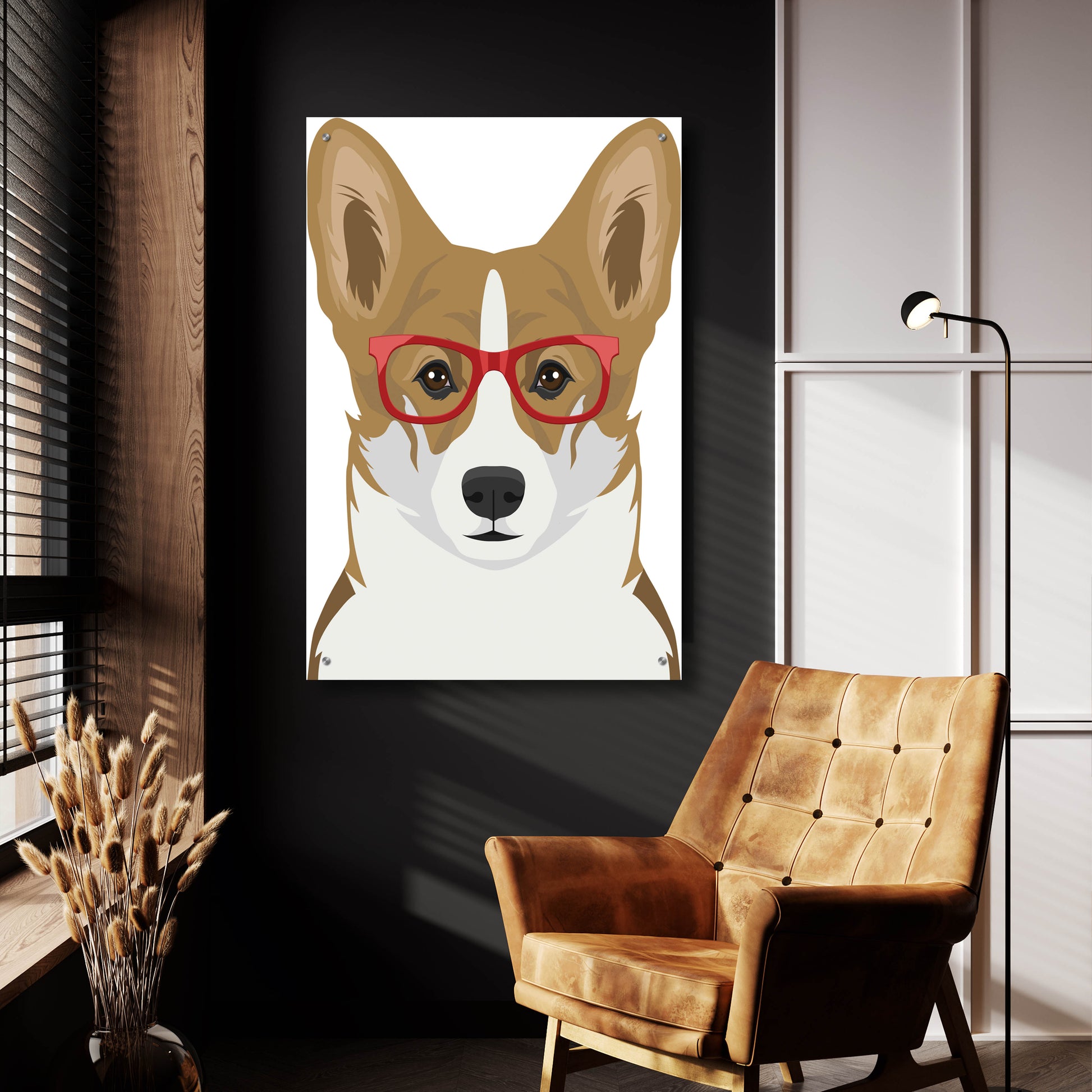 Epic Art 'Corgi Wearing Hipster Glasses 2' by Furbaby Affiliates, Acrylic Glass Wall Art,24x36