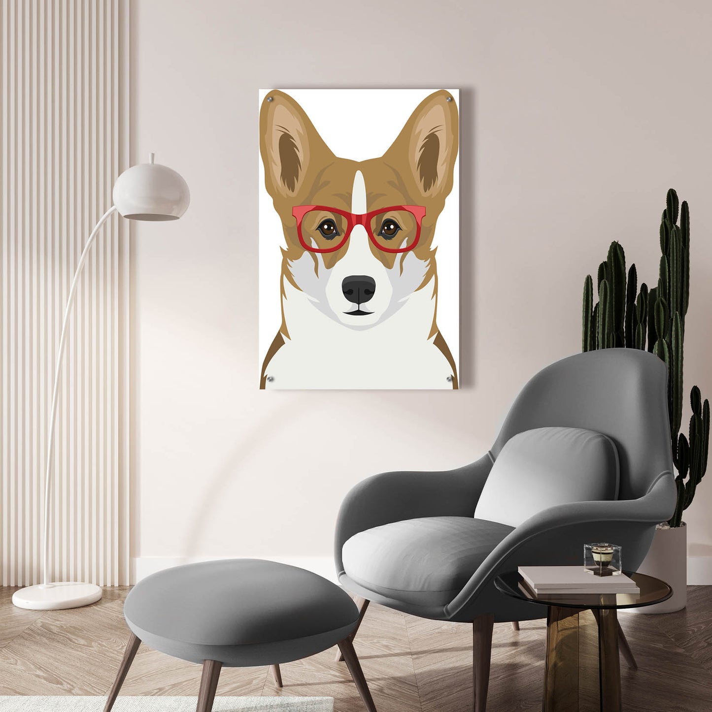 Epic Art 'Corgi Wearing Hipster Glasses 2' by Furbaby Affiliates, Acrylic Glass Wall Art,24x36