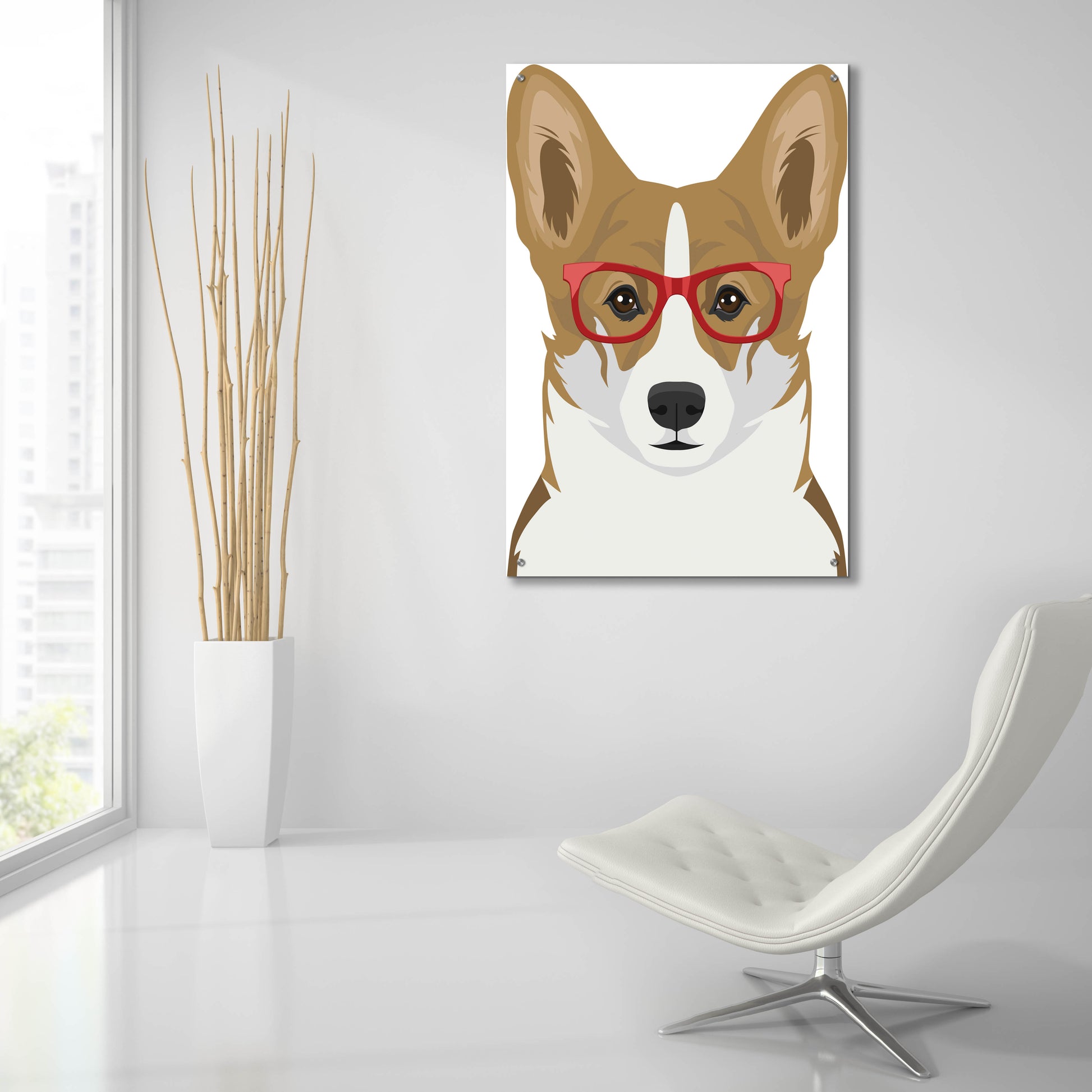 Epic Art 'Corgi Wearing Hipster Glasses 2' by Furbaby Affiliates, Acrylic Glass Wall Art,24x36