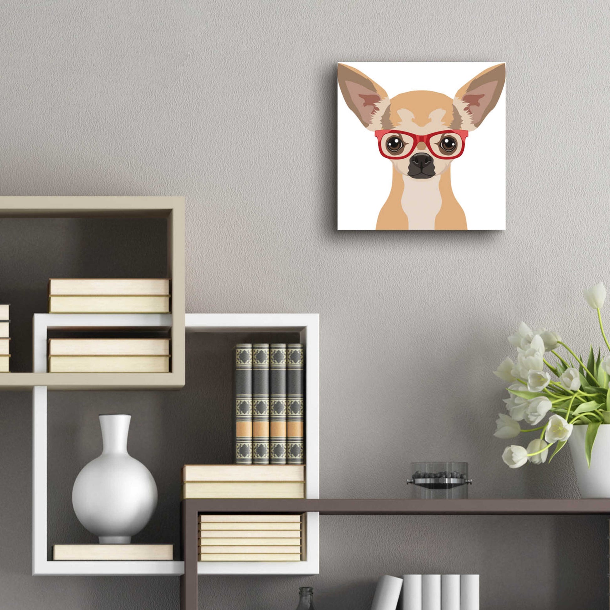 Epic Art 'Chihuahua Wearing Hipster Glasses' by Furbaby Affiliates, Acrylic Glass Wall Art,12x12