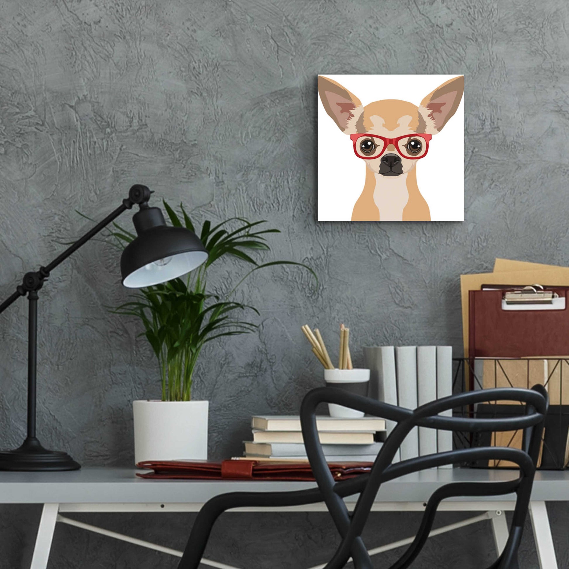 Epic Art 'Chihuahua Wearing Hipster Glasses' by Furbaby Affiliates, Acrylic Glass Wall Art,12x12