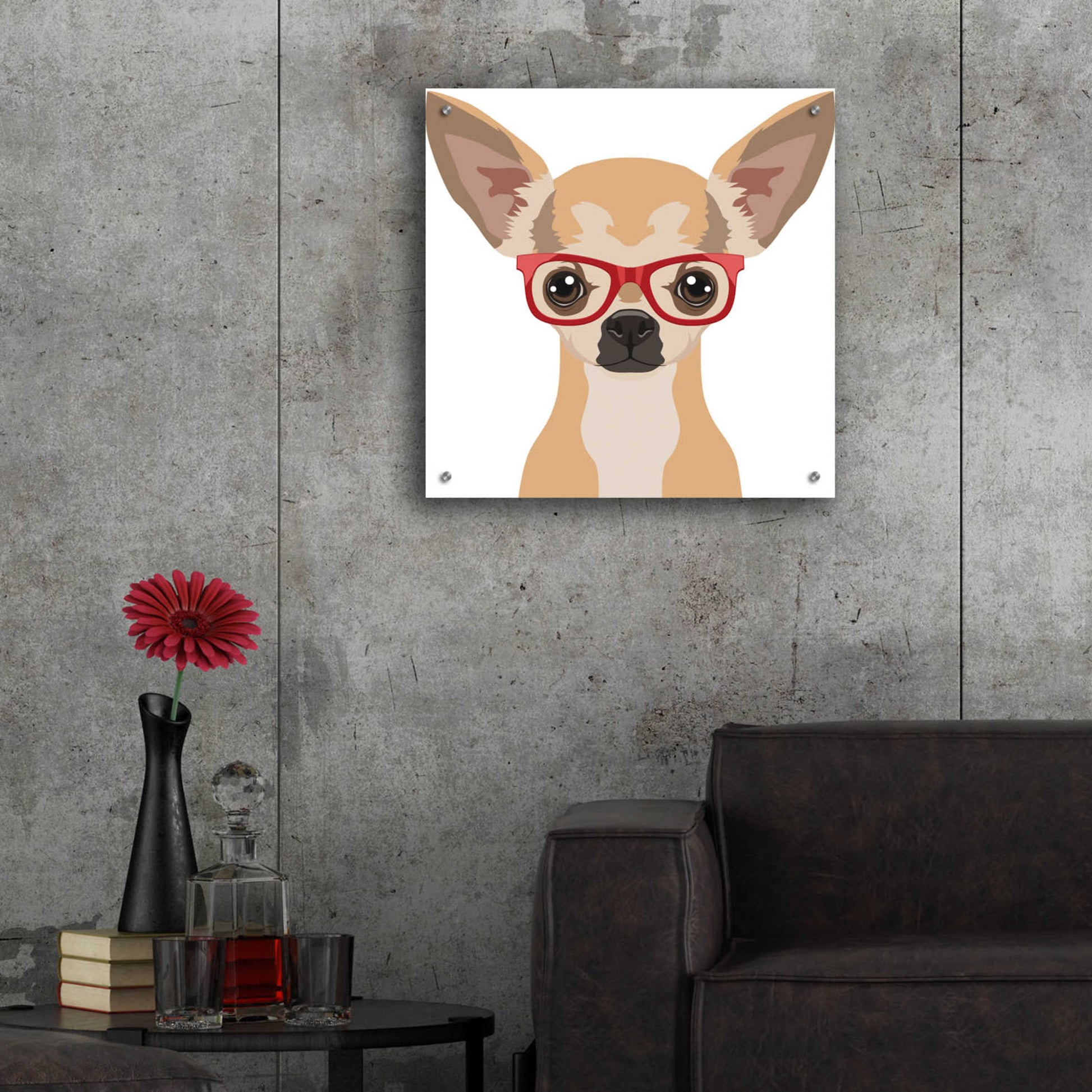 Epic Art 'Chihuahua Wearing Hipster Glasses' by Furbaby Affiliates, Acrylic Glass Wall Art,24x24