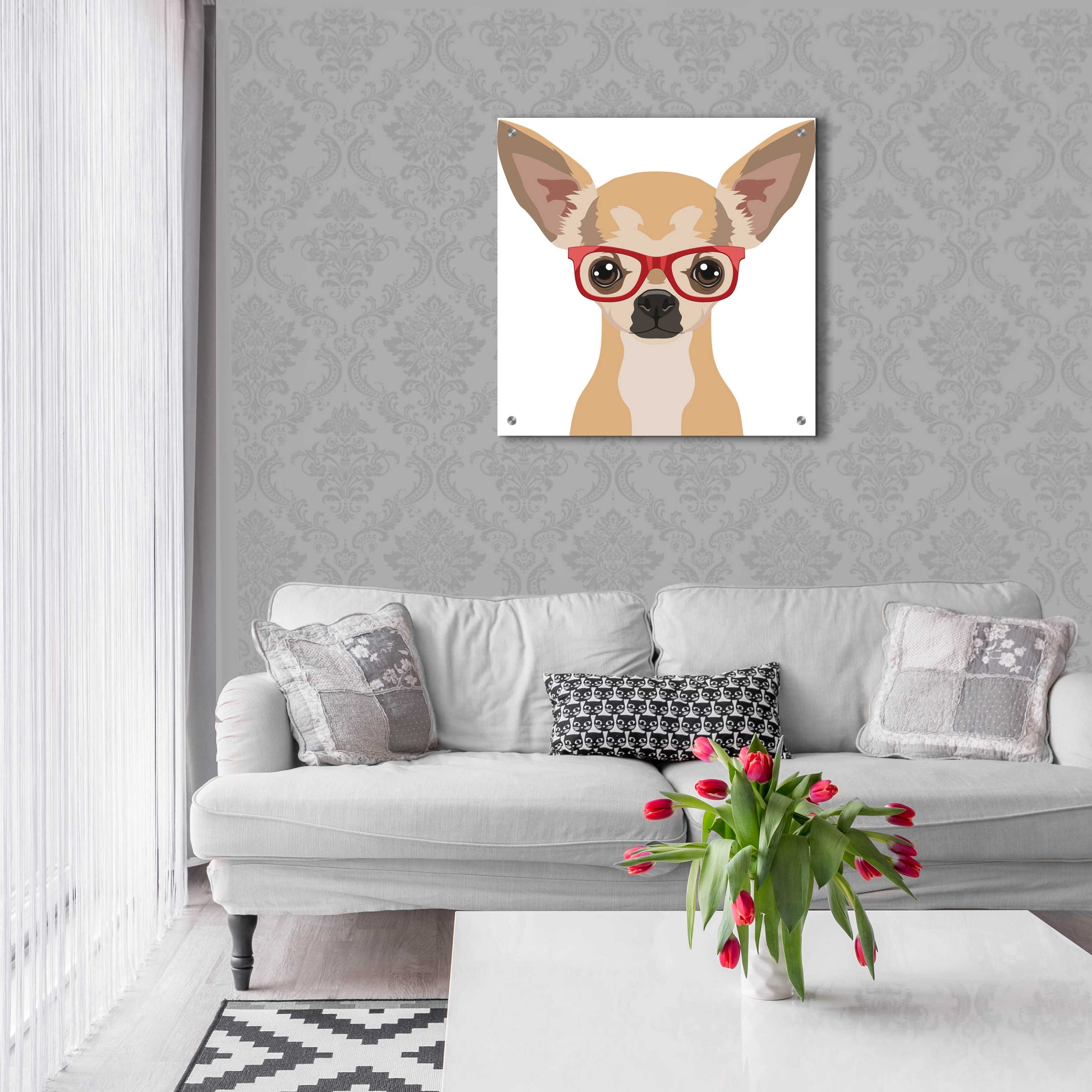 Epic Art 'Chihuahua Wearing Hipster Glasses' by Furbaby Affiliates, Acrylic Glass Wall Art,24x24