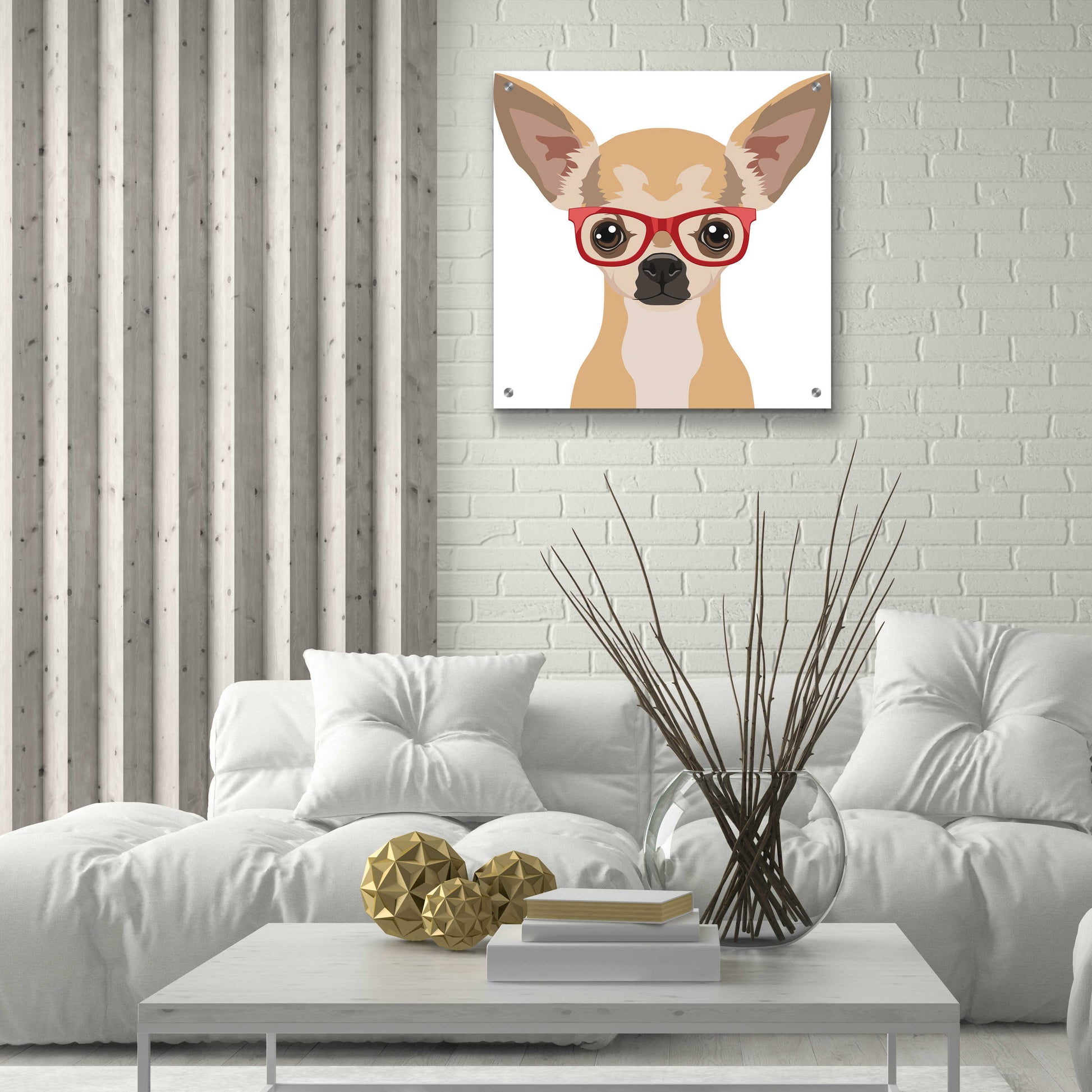 Epic Art 'Chihuahua Wearing Hipster Glasses' by Furbaby Affiliates, Acrylic Glass Wall Art,24x24