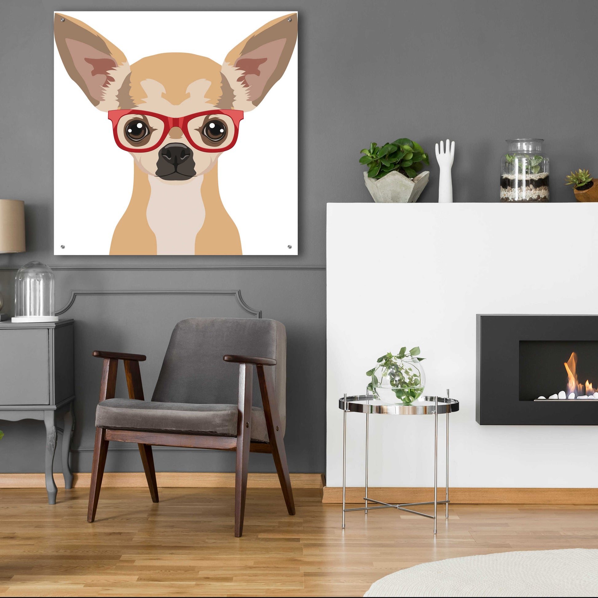 Epic Art 'Chihuahua Wearing Hipster Glasses' by Furbaby Affiliates, Acrylic Glass Wall Art,36x36