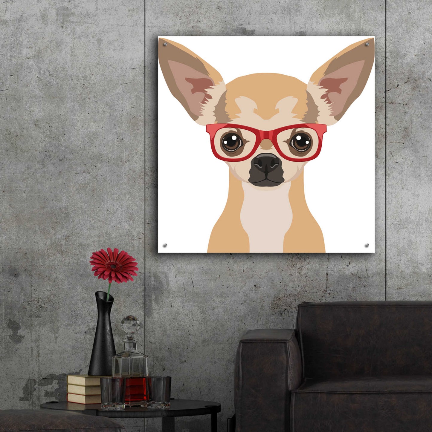 Epic Art 'Chihuahua Wearing Hipster Glasses' by Furbaby Affiliates, Acrylic Glass Wall Art,36x36