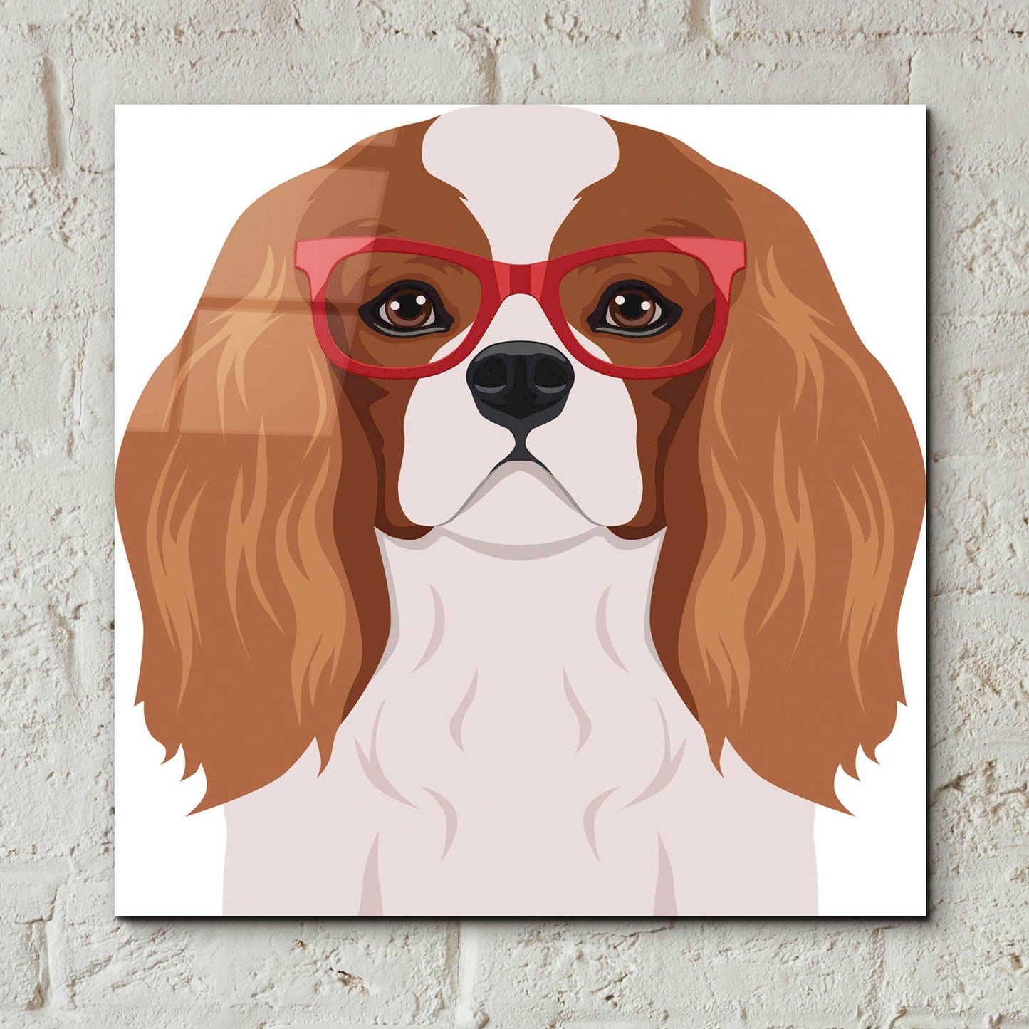 Epic Art 'Cavalier King Charles Spaniel Wearing Hipster Glasses' by Furbaby Affiliates, Acrylic Glass Wall Art,12x12