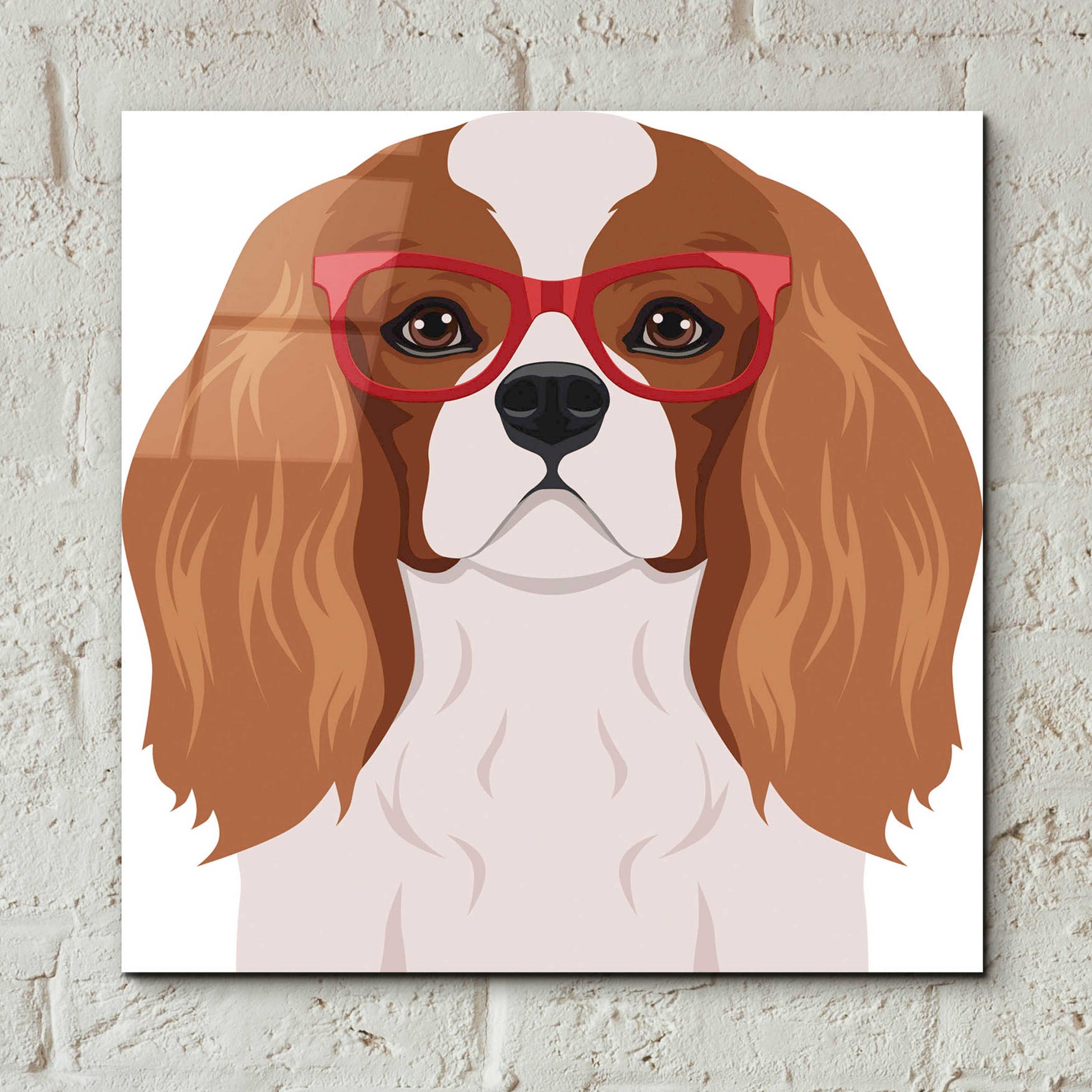 Epic Art 'Cavalier King Charles Spaniel Wearing Hipster Glasses' by Furbaby Affiliates, Acrylic Glass Wall Art,12x12