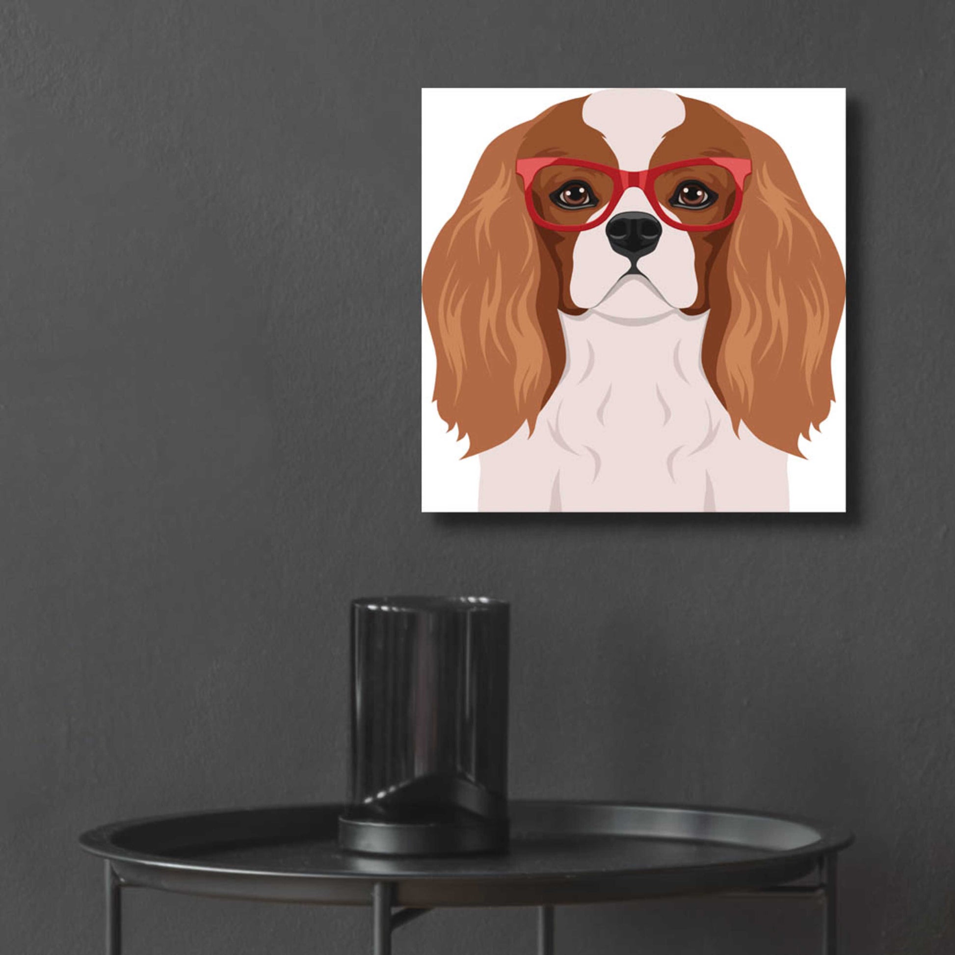 Epic Art 'Cavalier King Charles Spaniel Wearing Hipster Glasses' by Furbaby Affiliates, Acrylic Glass Wall Art,12x12