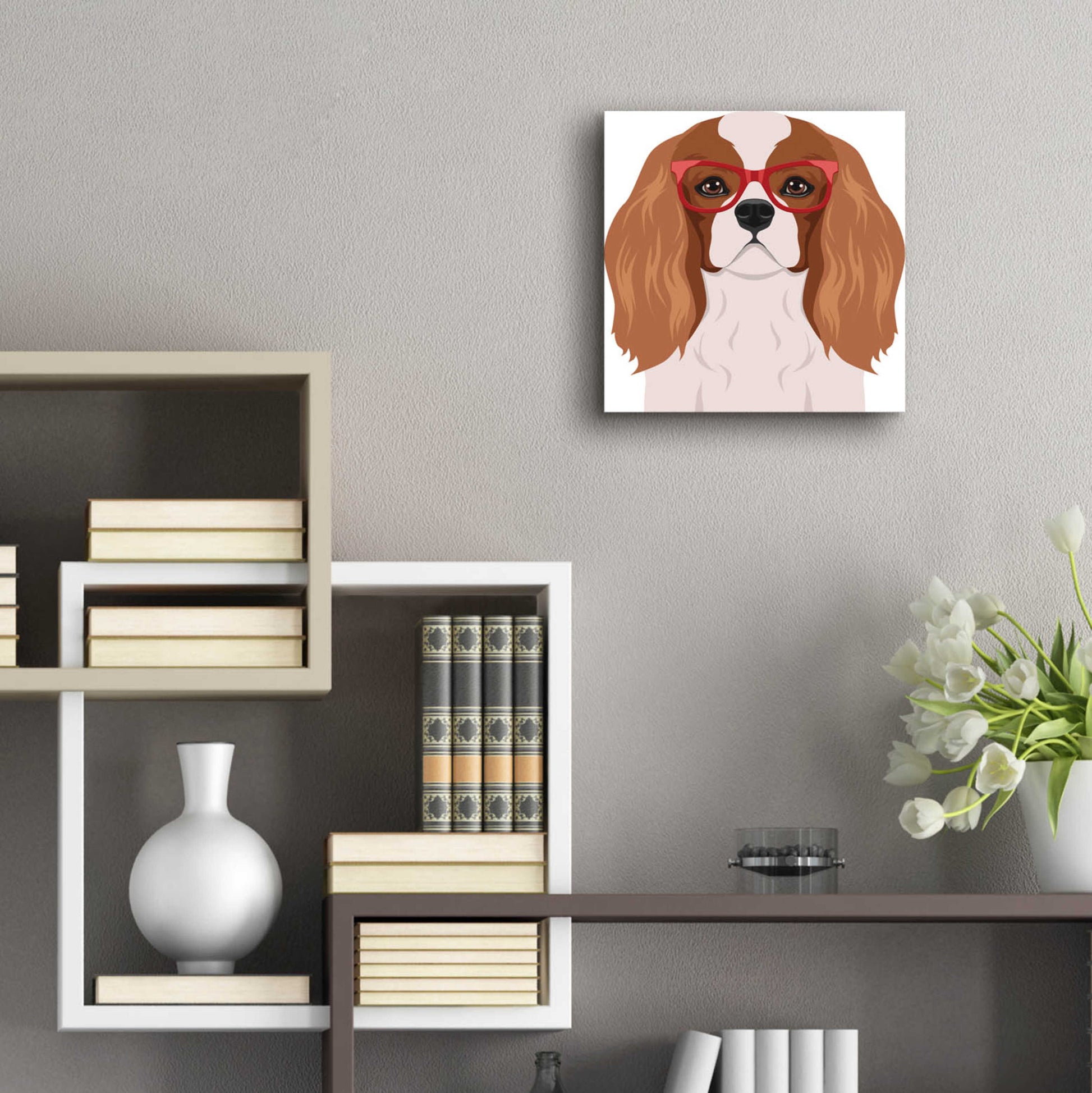 Epic Art 'Cavalier King Charles Spaniel Wearing Hipster Glasses' by Furbaby Affiliates, Acrylic Glass Wall Art,12x12