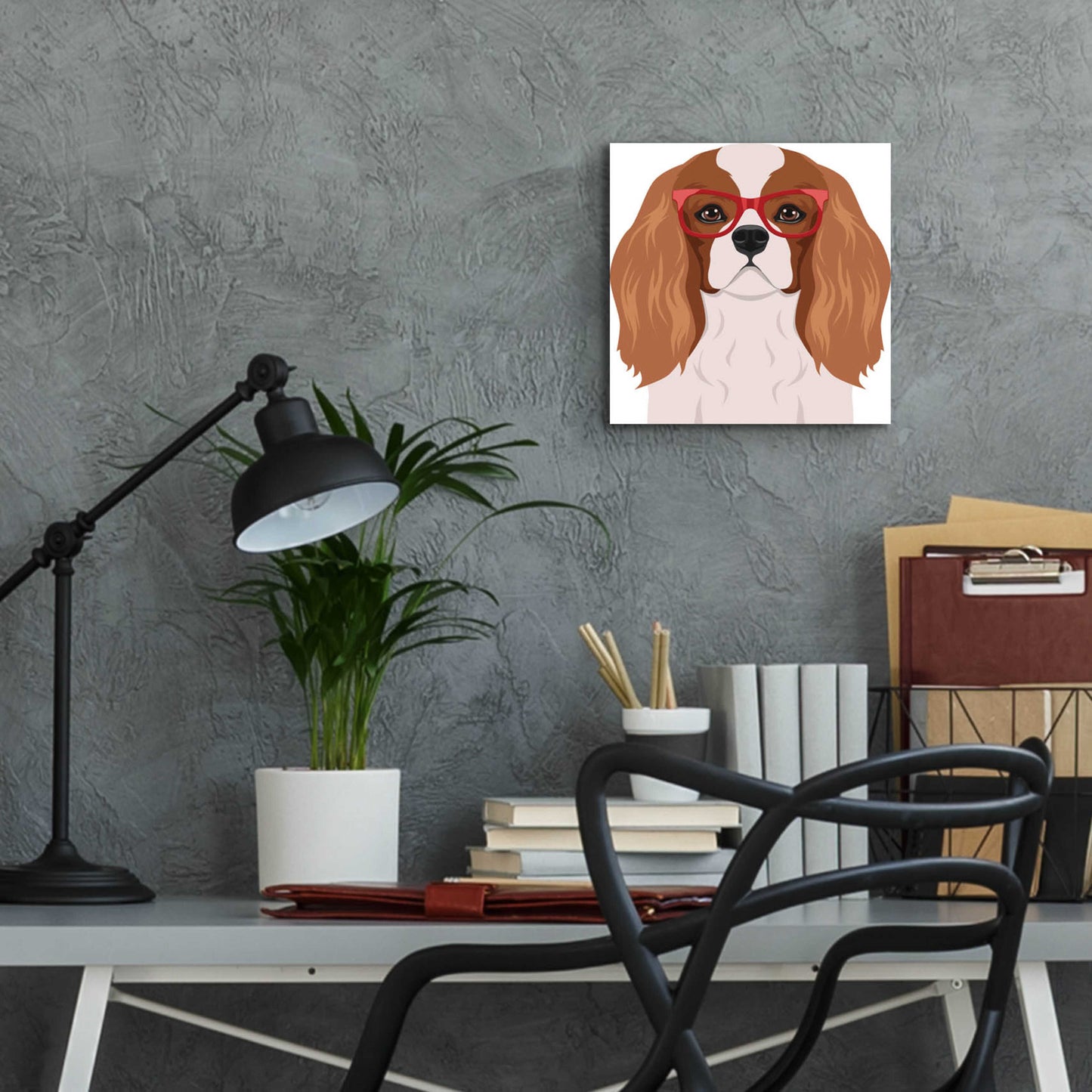 Epic Art 'Cavalier King Charles Spaniel Wearing Hipster Glasses' by Furbaby Affiliates, Acrylic Glass Wall Art,12x12