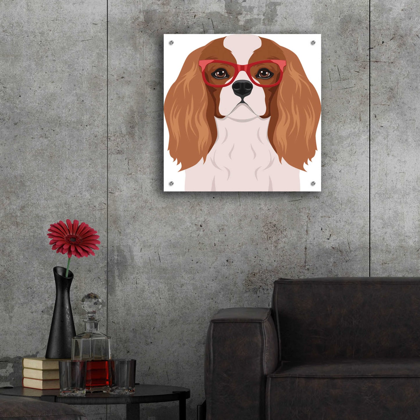 Epic Art 'Cavalier King Charles Spaniel Wearing Hipster Glasses' by Furbaby Affiliates, Acrylic Glass Wall Art,24x24