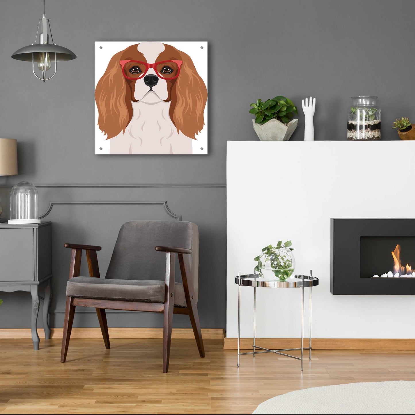 Epic Art 'Cavalier King Charles Spaniel Wearing Hipster Glasses' by Furbaby Affiliates, Acrylic Glass Wall Art,24x24