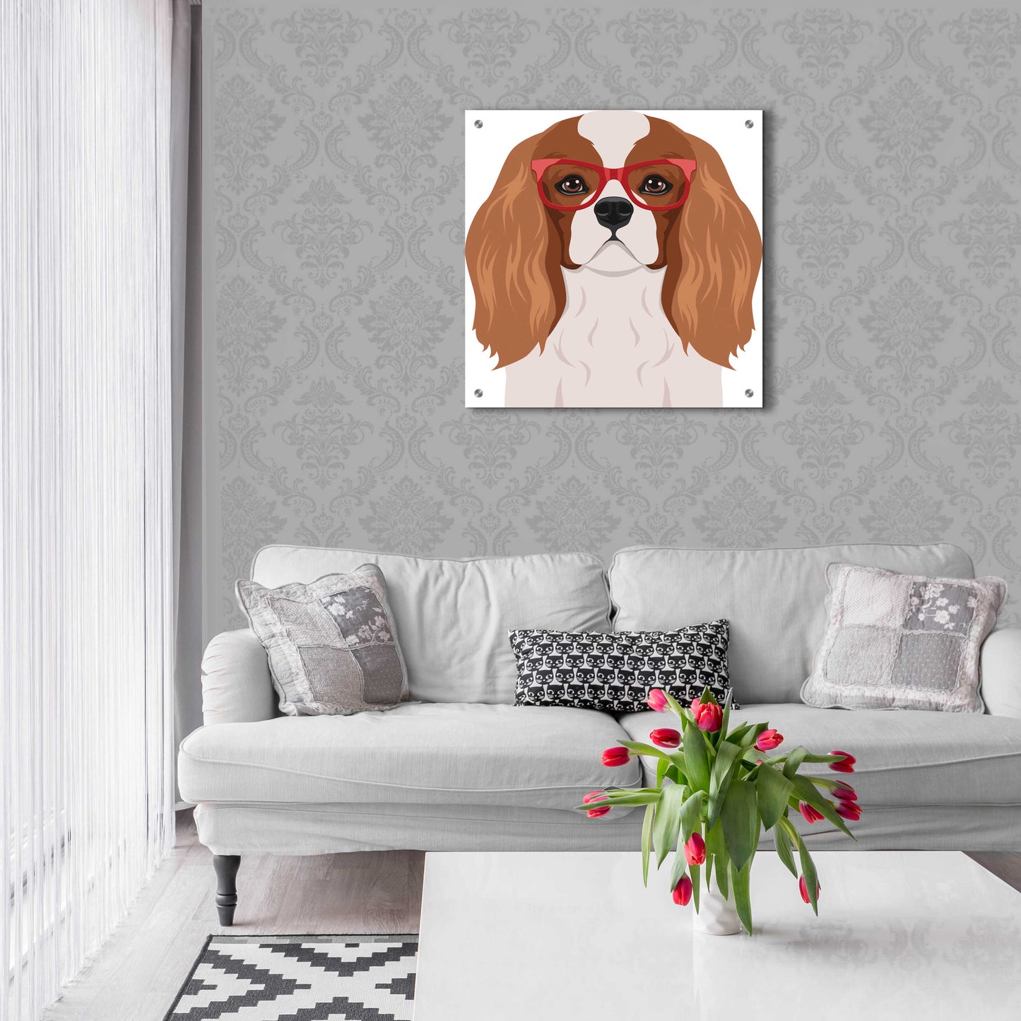 Epic Art 'Cavalier King Charles Spaniel Wearing Hipster Glasses' by Furbaby Affiliates, Acrylic Glass Wall Art,24x24