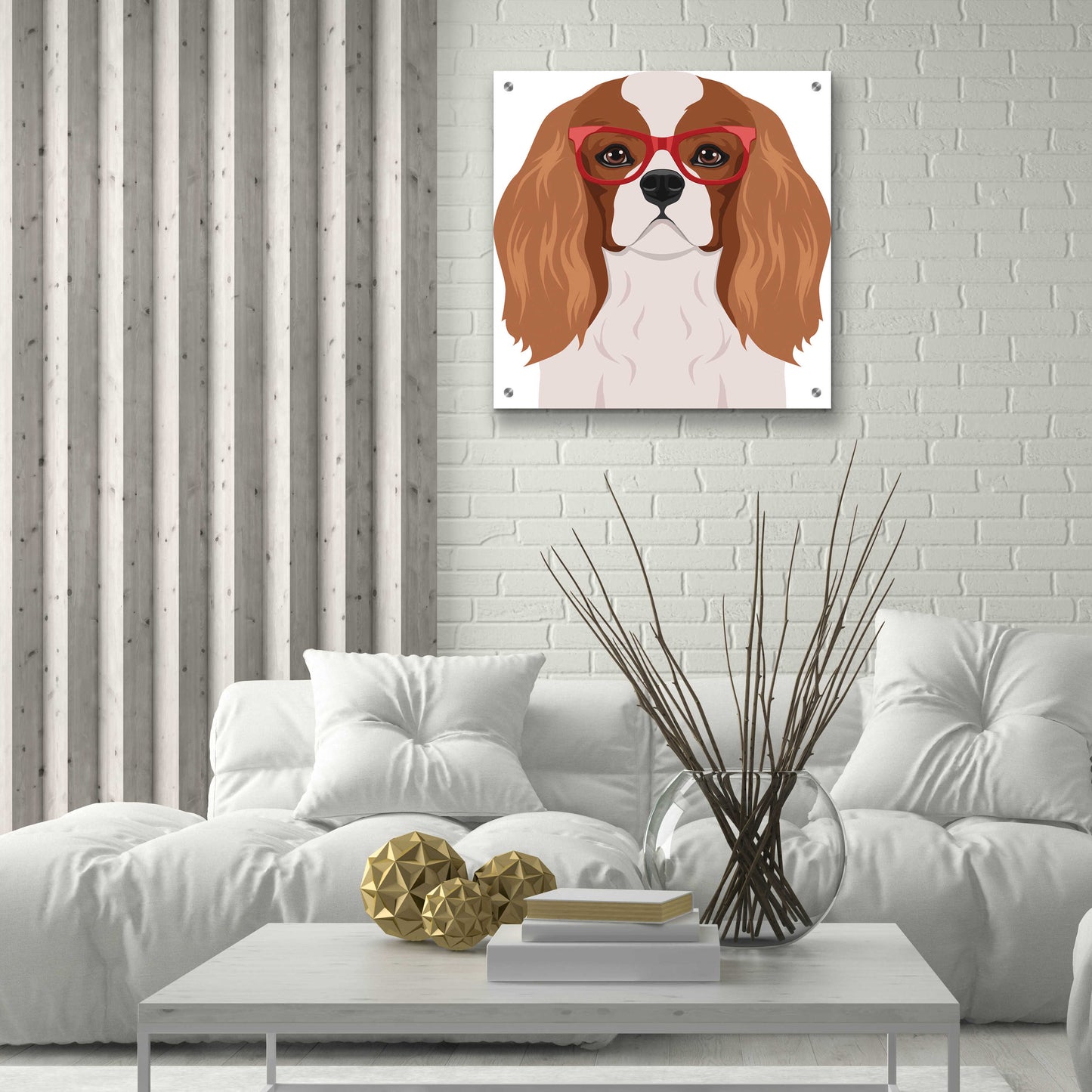 Epic Art 'Cavalier King Charles Spaniel Wearing Hipster Glasses' by Furbaby Affiliates, Acrylic Glass Wall Art,24x24