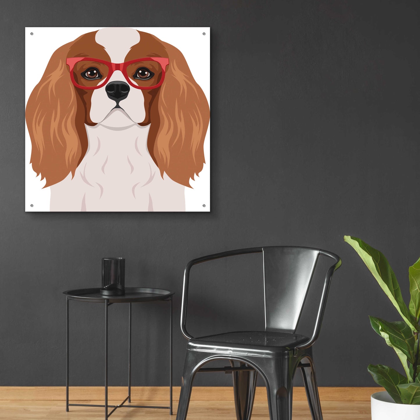 Epic Art 'Cavalier King Charles Spaniel Wearing Hipster Glasses' by Furbaby Affiliates, Acrylic Glass Wall Art,36x36