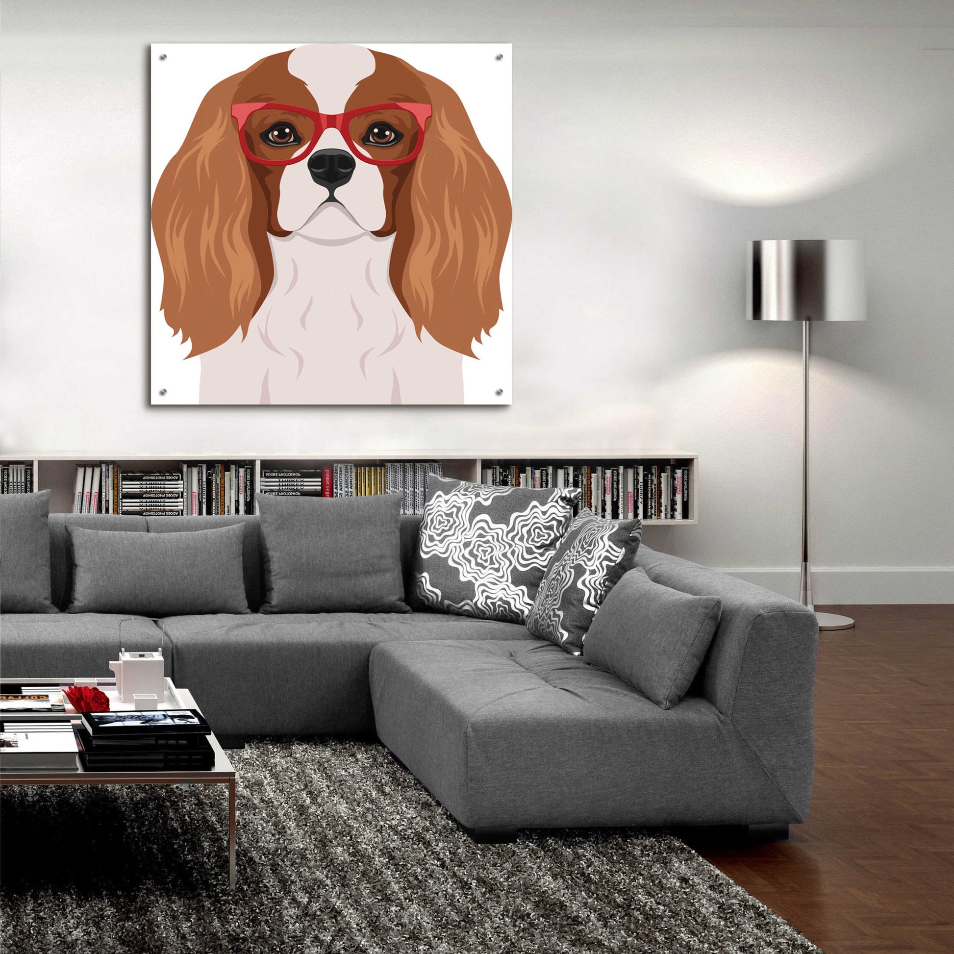 Epic Art 'Cavalier King Charles Spaniel Wearing Hipster Glasses' by Furbaby Affiliates, Acrylic Glass Wall Art,36x36