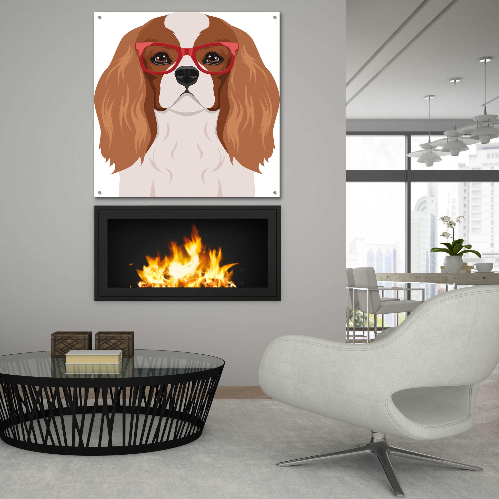 Epic Art 'Cavalier King Charles Spaniel Wearing Hipster Glasses' by Furbaby Affiliates, Acrylic Glass Wall Art,36x36