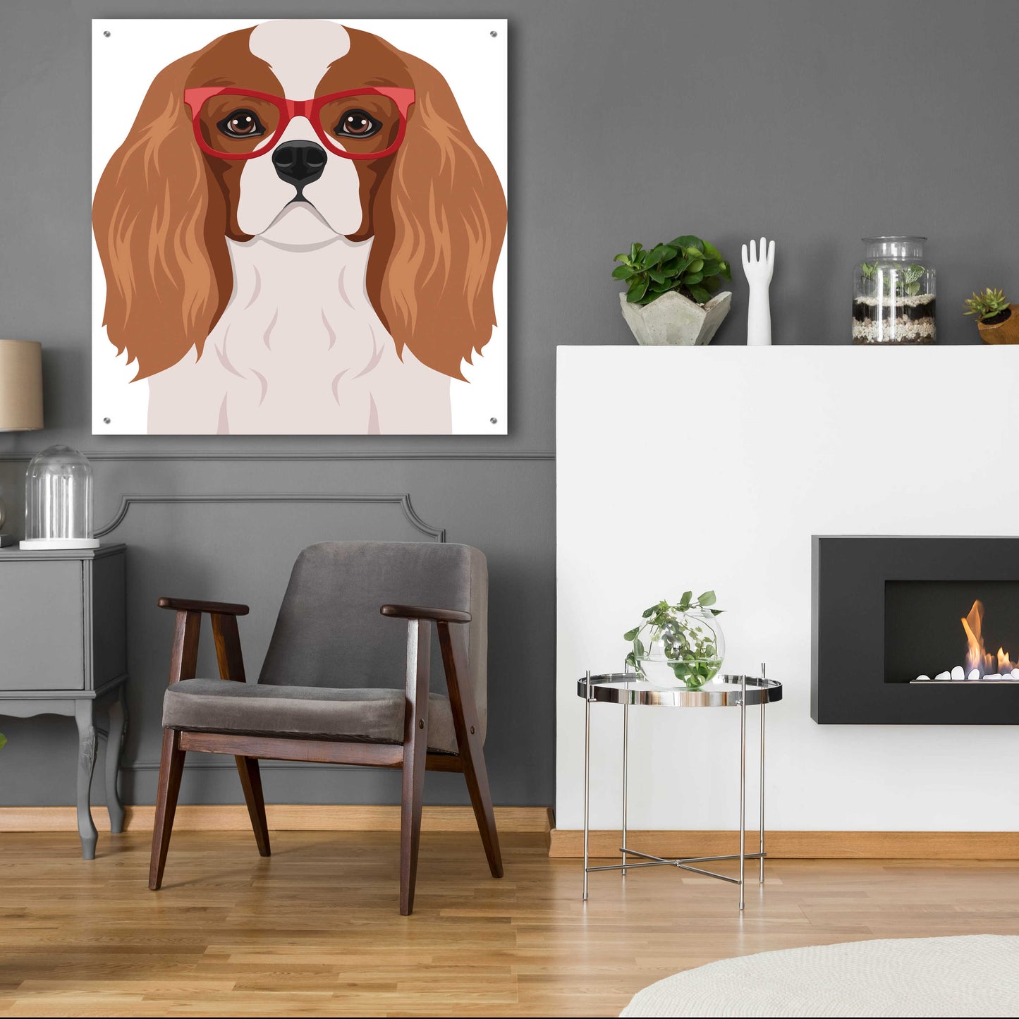 Epic Art 'Cavalier King Charles Spaniel Wearing Hipster Glasses' by Furbaby Affiliates, Acrylic Glass Wall Art,36x36