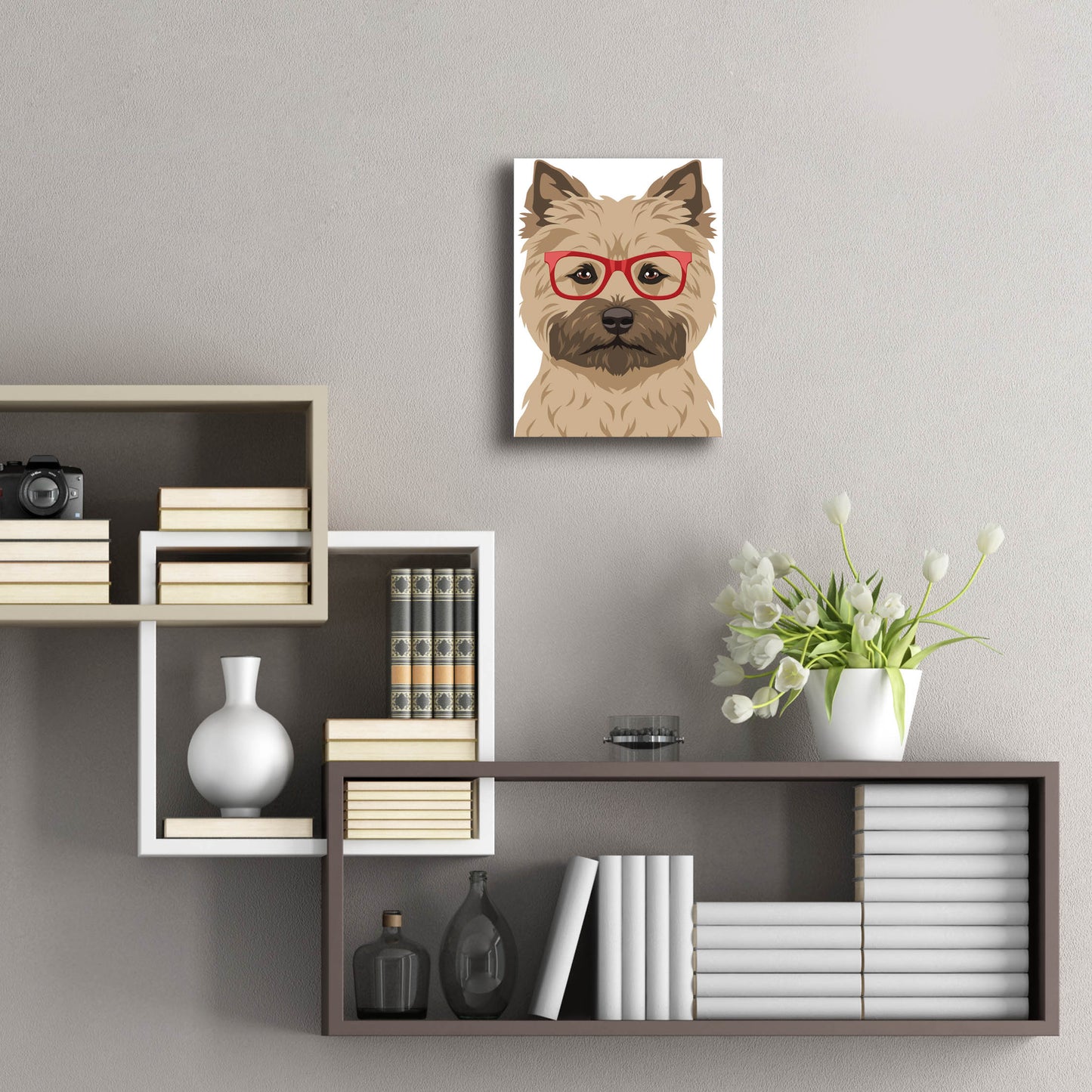 Epic Art 'Cairn Terrier Wearing Hipster Glasses' by Furbaby Affiliates, Acrylic Glass Wall Art,12x16