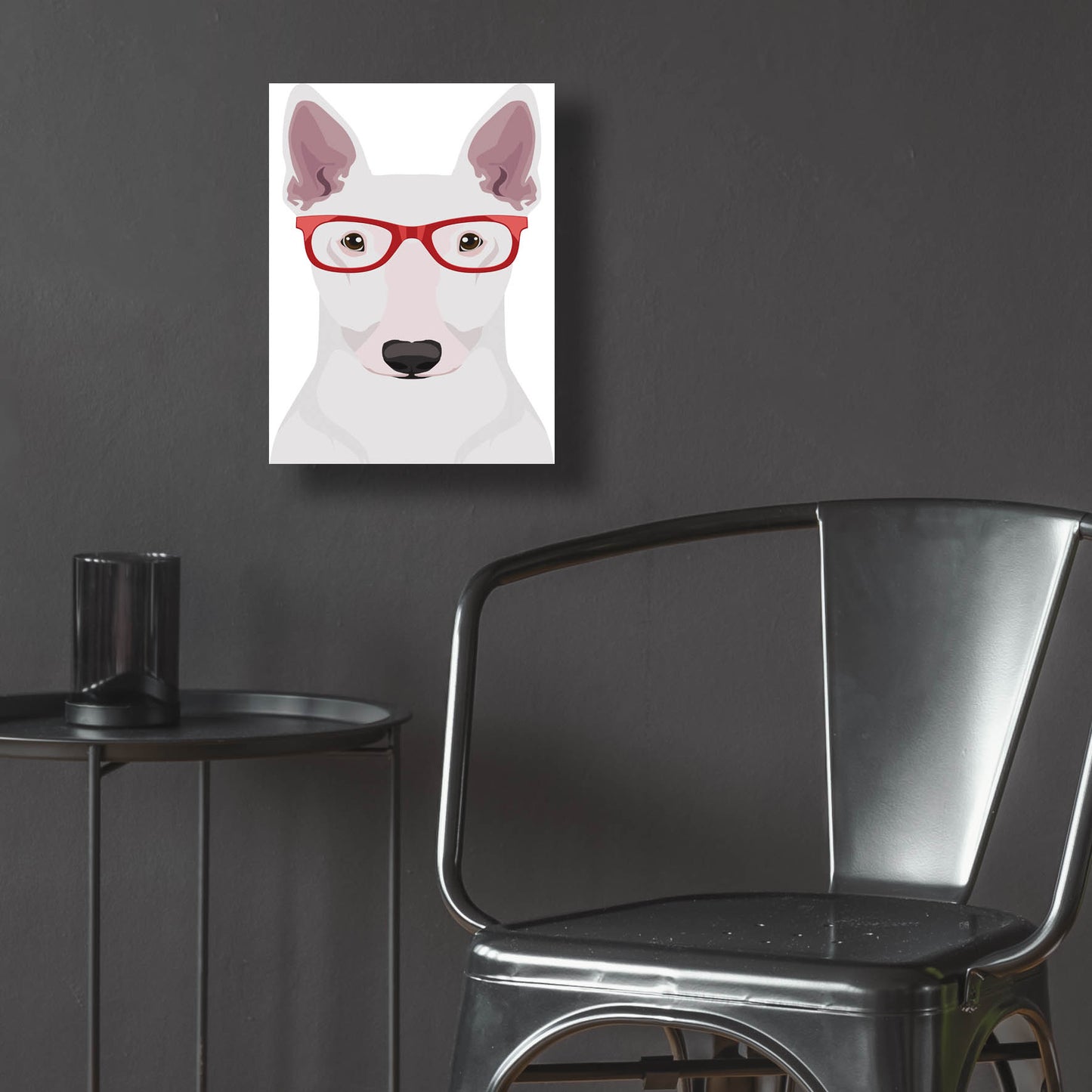 Epic Art 'Bull Terrier Wearing Hipster Glasses' by Furbaby Affiliates, Acrylic Glass Wall Art,12x16