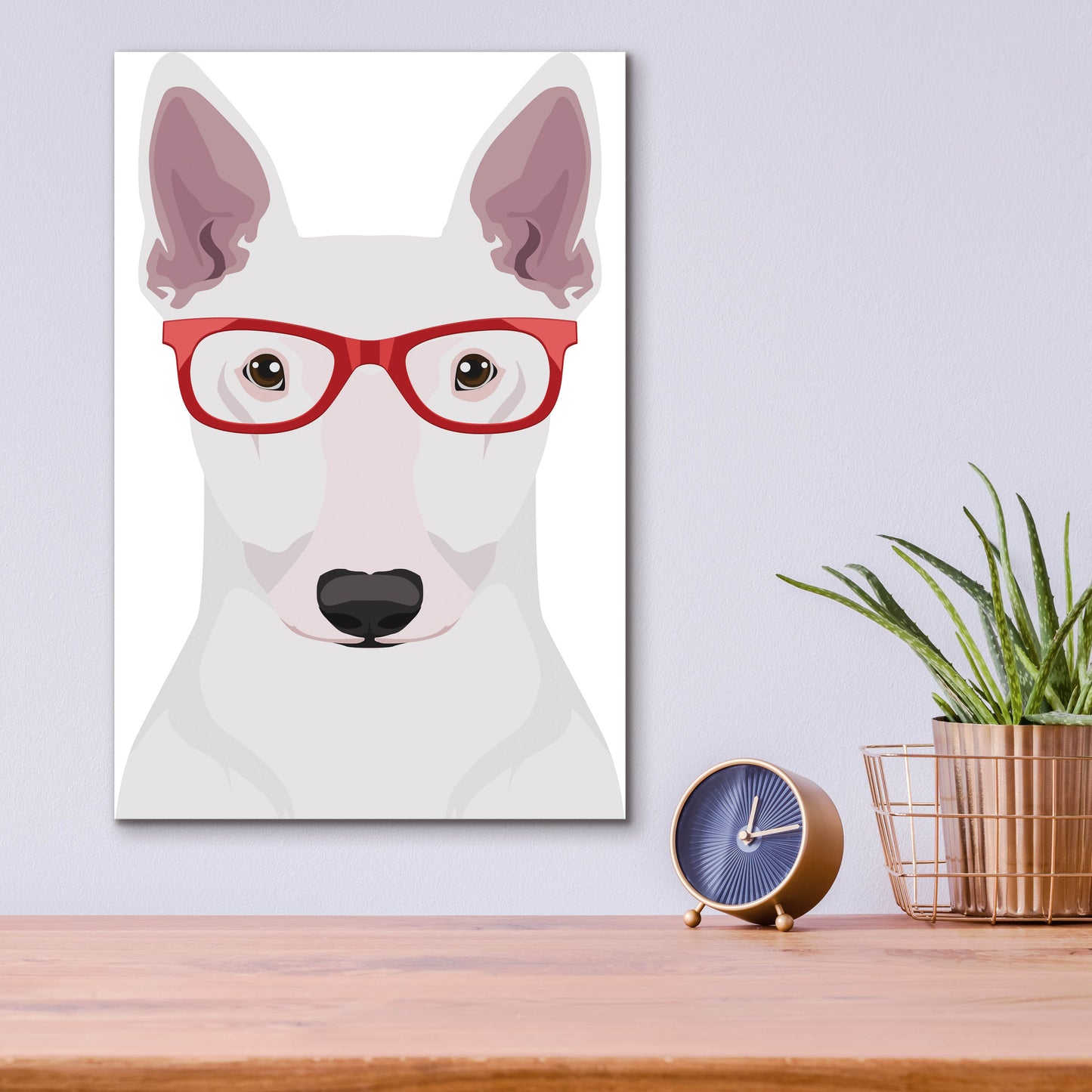 Epic Art 'Bull Terrier Wearing Hipster Glasses' by Furbaby Affiliates, Acrylic Glass Wall Art,12x16