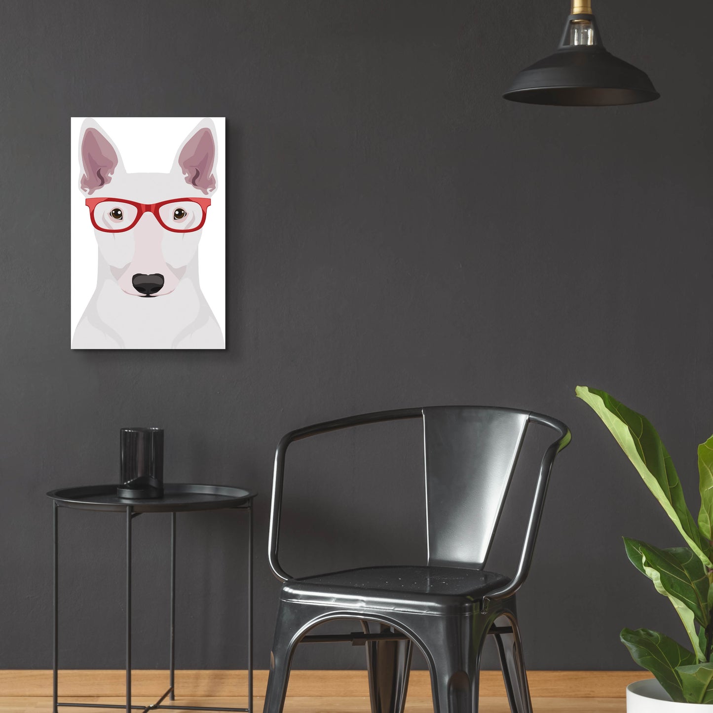 Epic Art 'Bull Terrier Wearing Hipster Glasses' by Furbaby Affiliates, Acrylic Glass Wall Art,16x24