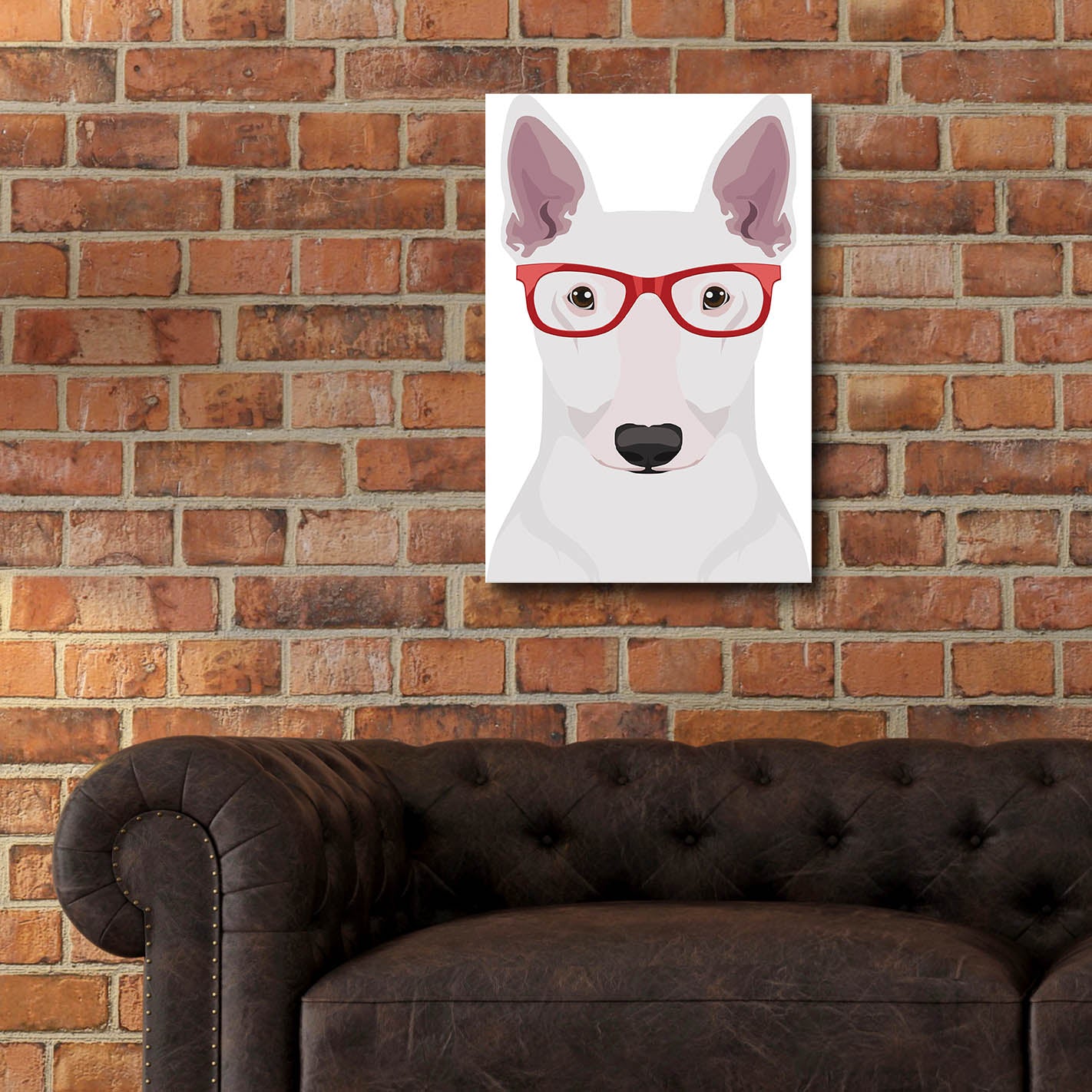 Epic Art 'Bull Terrier Wearing Hipster Glasses' by Furbaby Affiliates, Acrylic Glass Wall Art,16x24