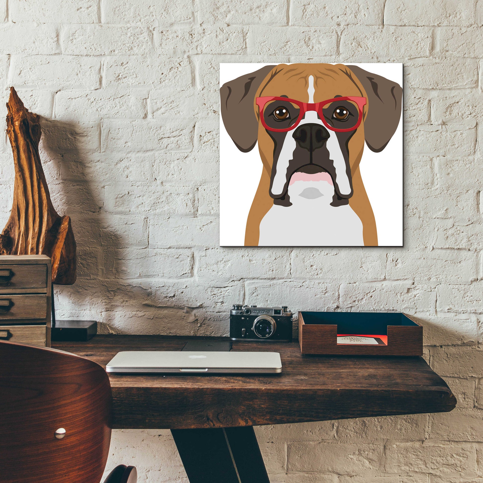 Epic Art 'Boxer Wearing Hipster Glasses' by Furbaby Affiliates, Acrylic Glass Wall Art,12x12