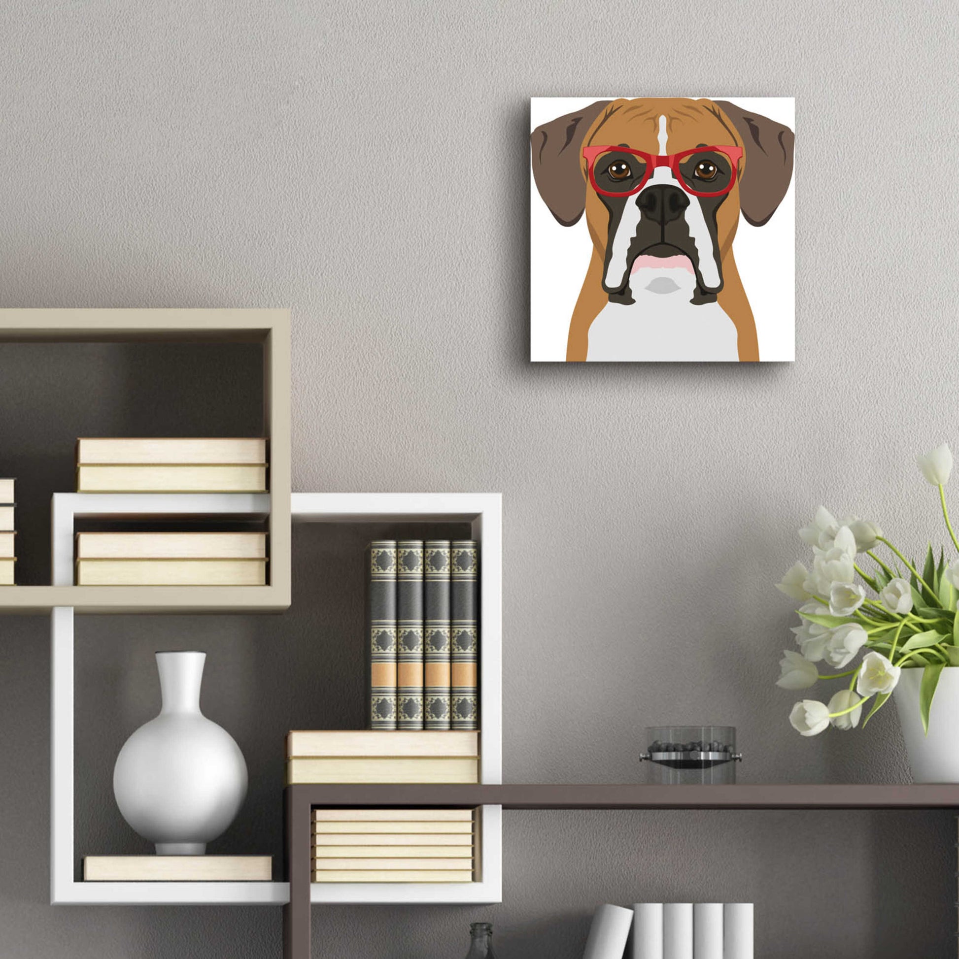 Epic Art 'Boxer Wearing Hipster Glasses' by Furbaby Affiliates, Acrylic Glass Wall Art,12x12