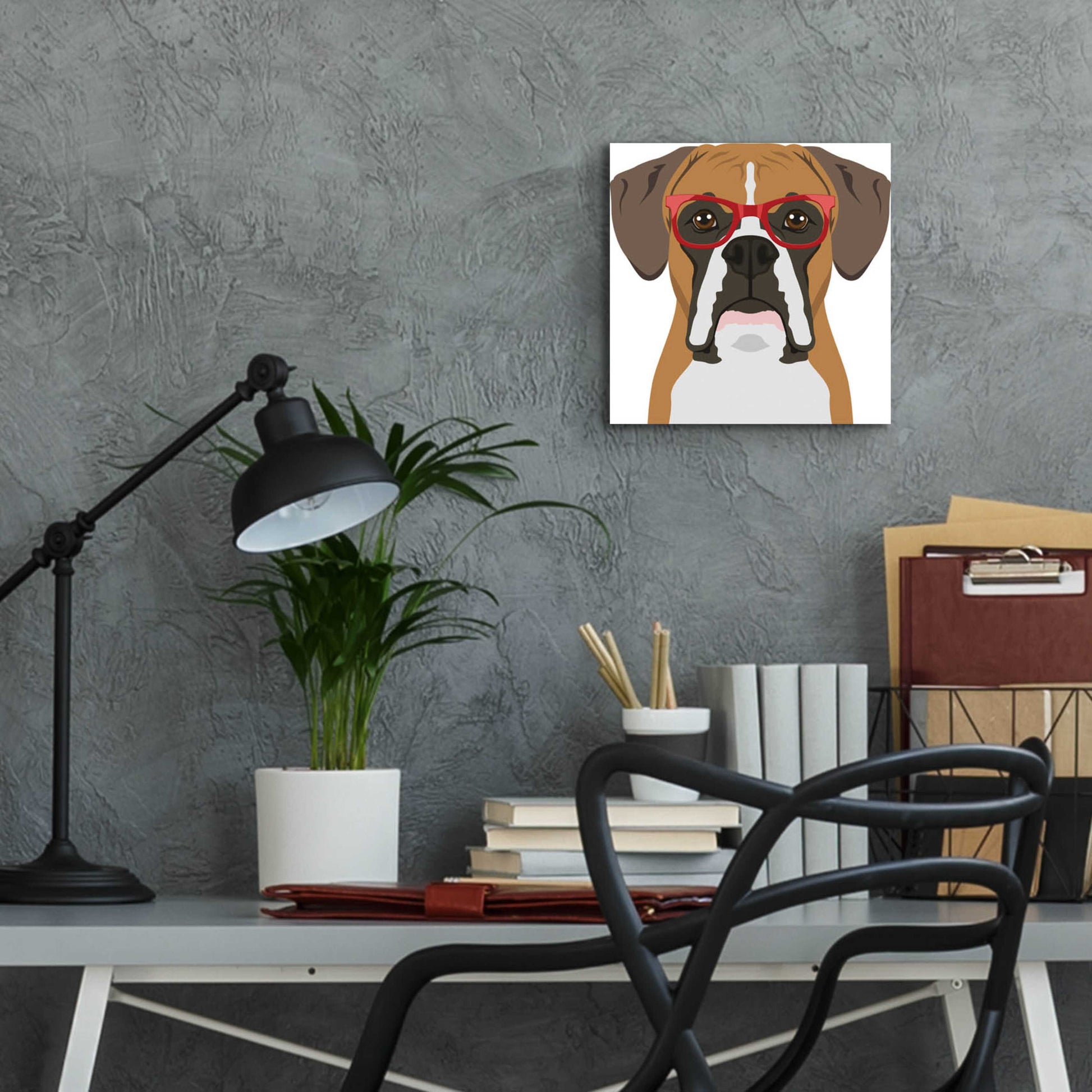 Epic Art 'Boxer Wearing Hipster Glasses' by Furbaby Affiliates, Acrylic Glass Wall Art,12x12