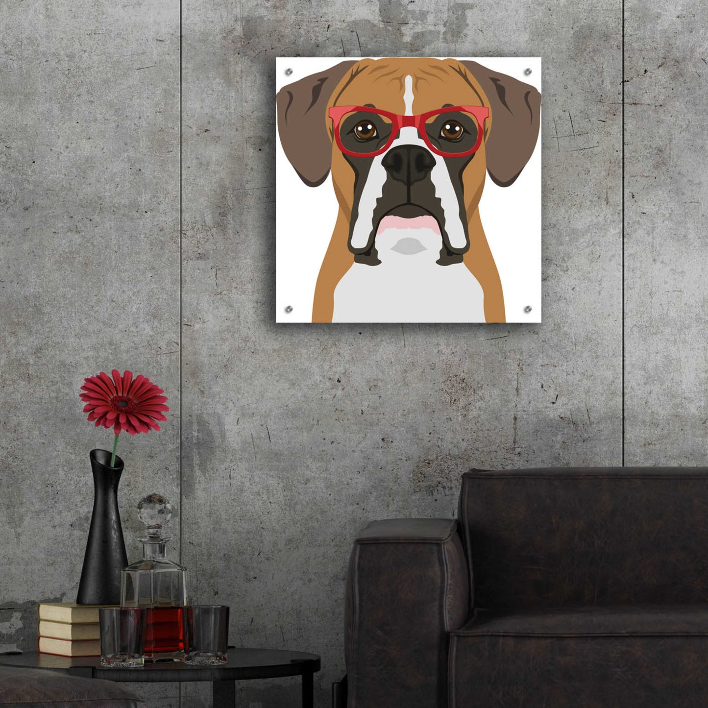 Epic Art 'Boxer Wearing Hipster Glasses' by Furbaby Affiliates, Acrylic Glass Wall Art,24x24